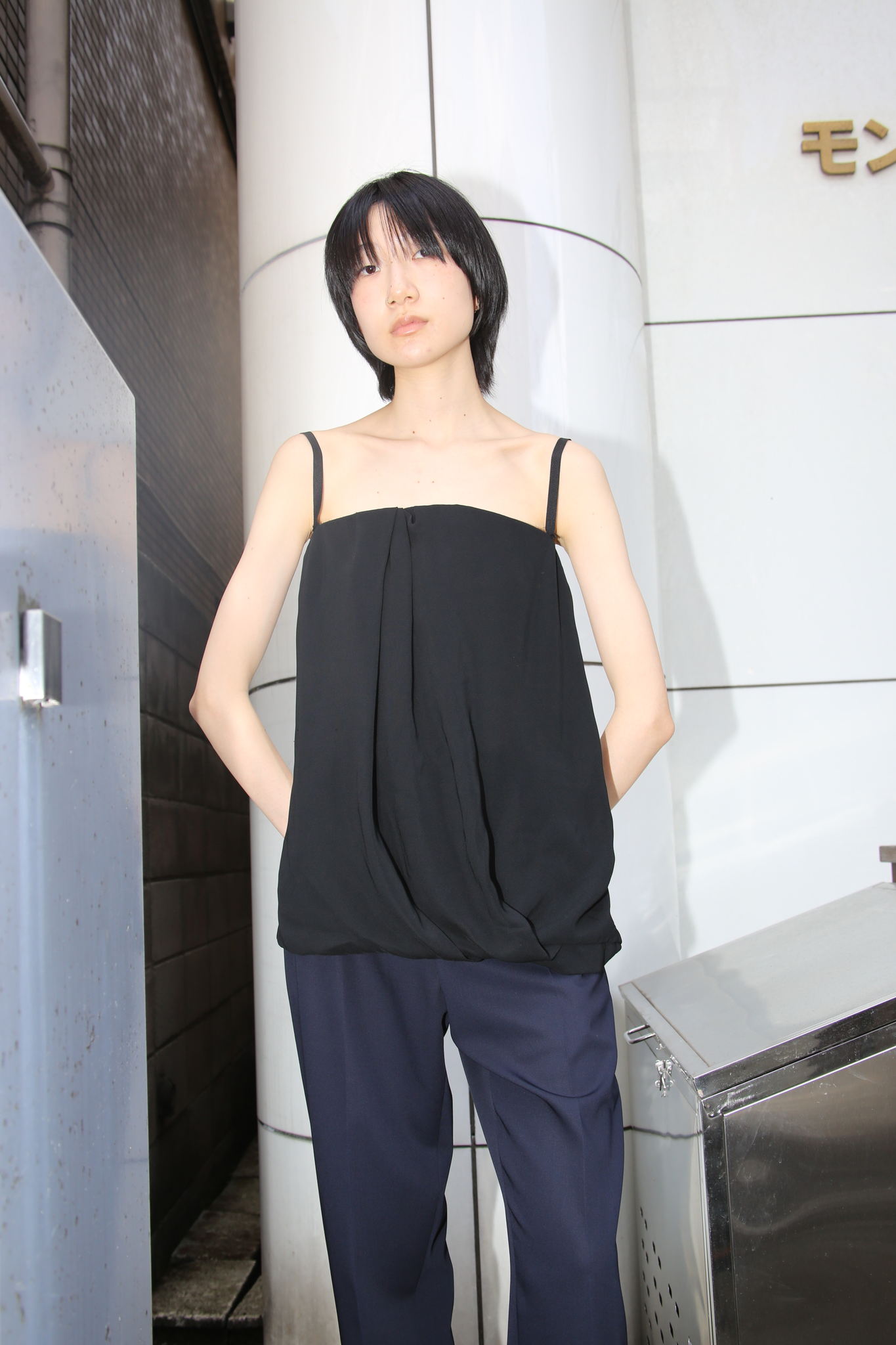 2006 PRADA / SILK CRAPE BALLON CAMISOLE IN BLACK