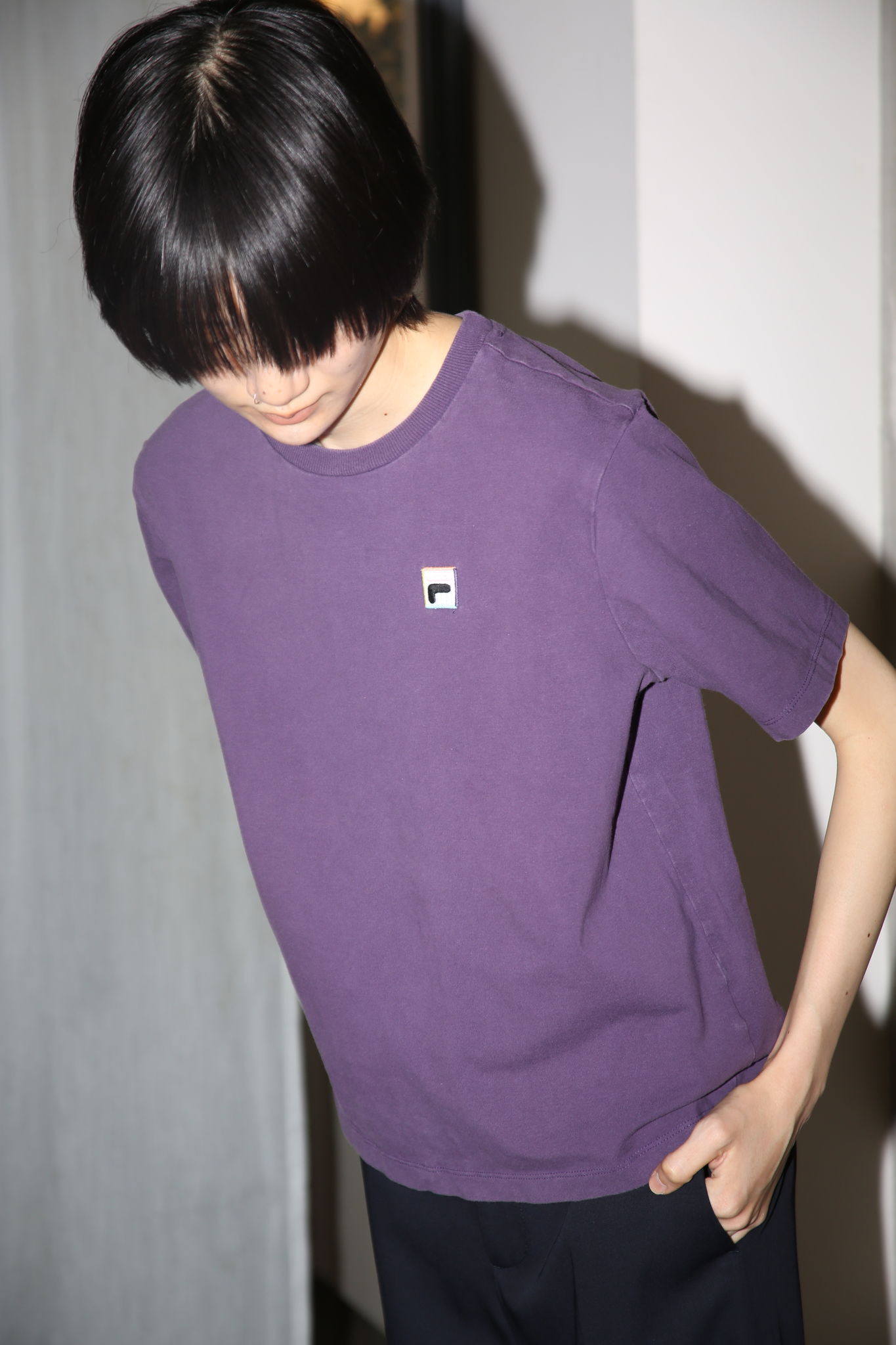 1990 FILA / ONE POINT SHORT BOXY T-SHIRT IN PURPLE