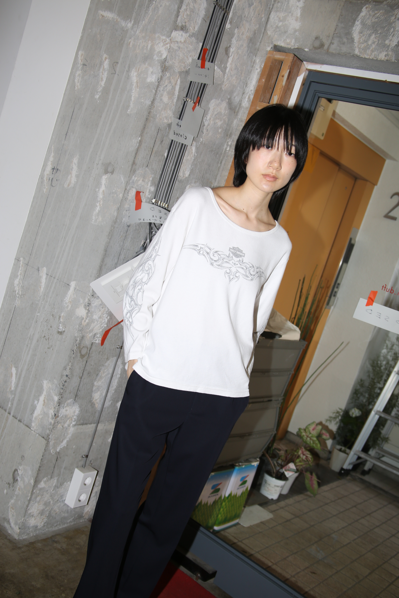 1990 HARLEY DAVIDSON / LONG SLEEVE PRINTED T-SHIRT IN WHITE