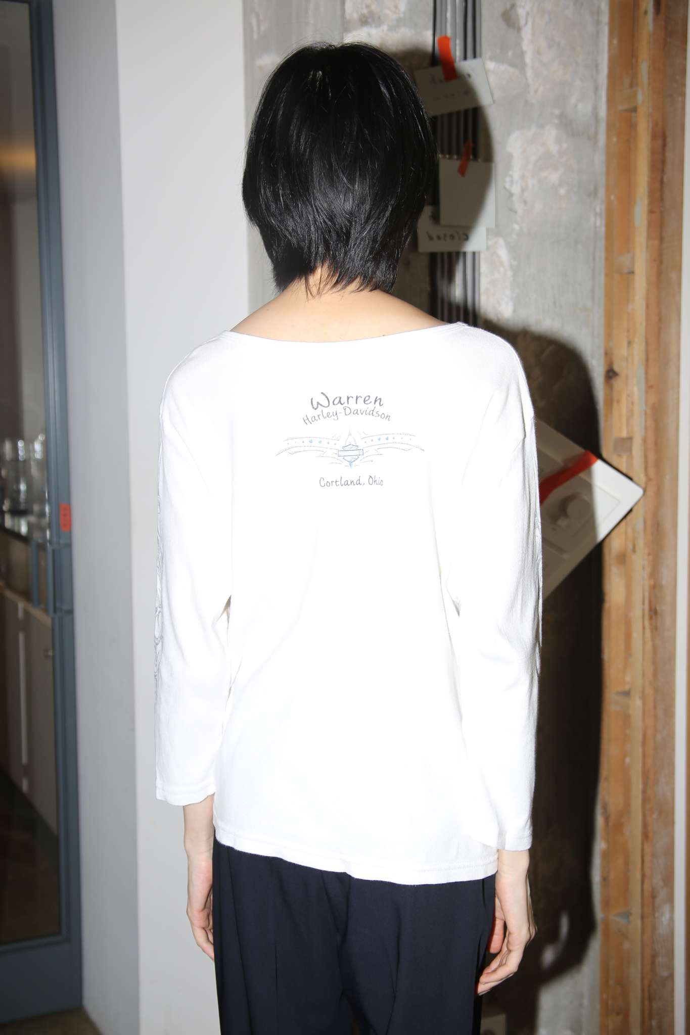 1990 HARLEY DAVIDSON / LONG SLEEVE PRINTED T-SHIRT IN WHITE