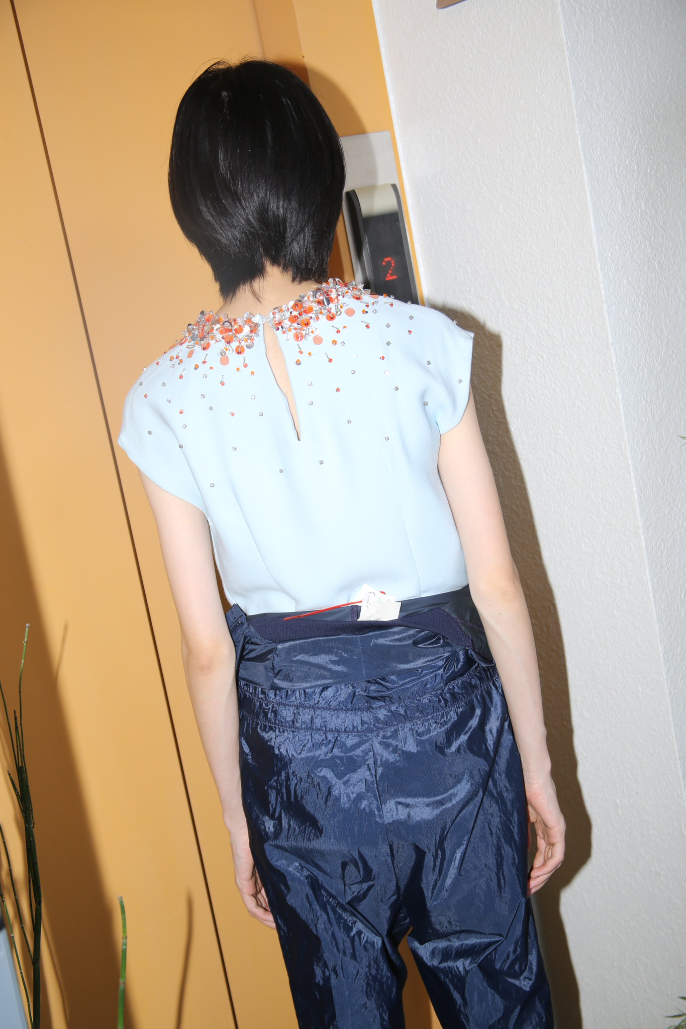 2015 MIU MIU / VISCOSE TOP WITH BIJOU EMBROIDERY