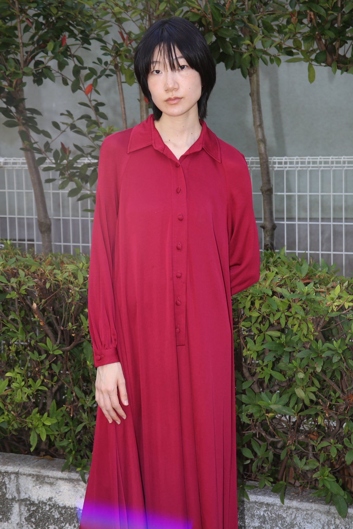 1970 STANLEY SHERMAN / VISCOSE JERSEY LONG DRESS IN BURGUNDY