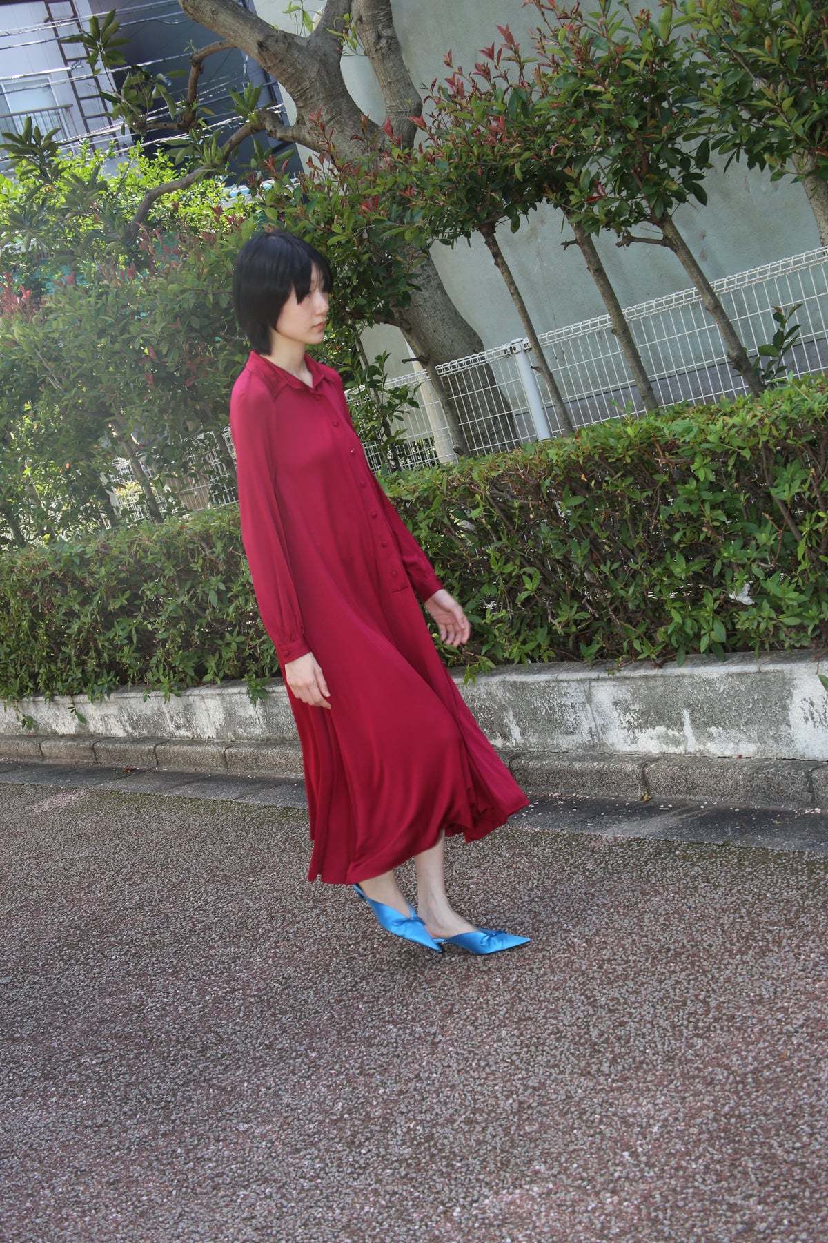 1970 STANLEY SHERMAN / VISCOSE JERSEY LONG DRESS IN BURGUNDY