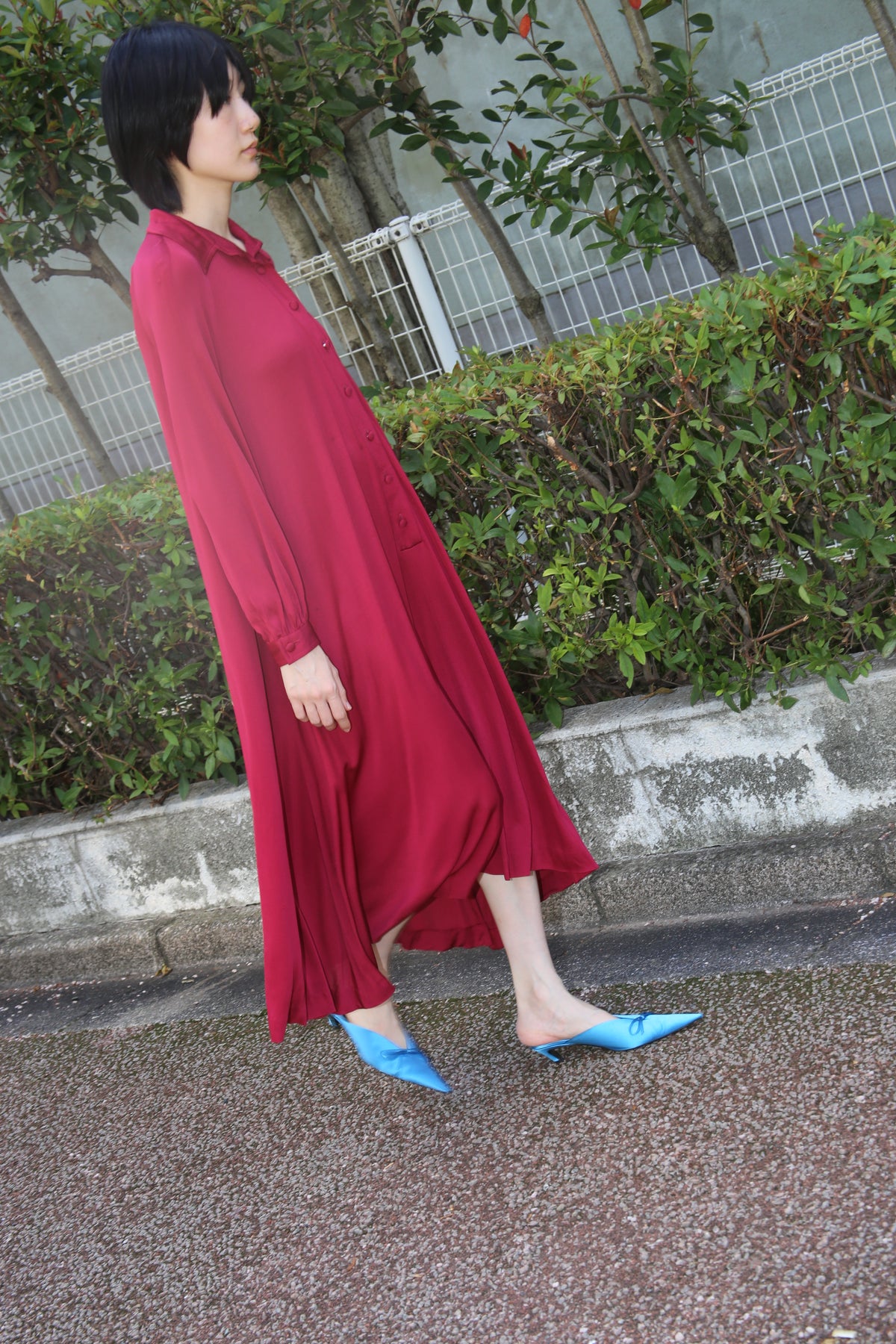 1970 STANLEY SHERMAN / VISCOSE JERSEY LONG DRESS IN BURGUNDY