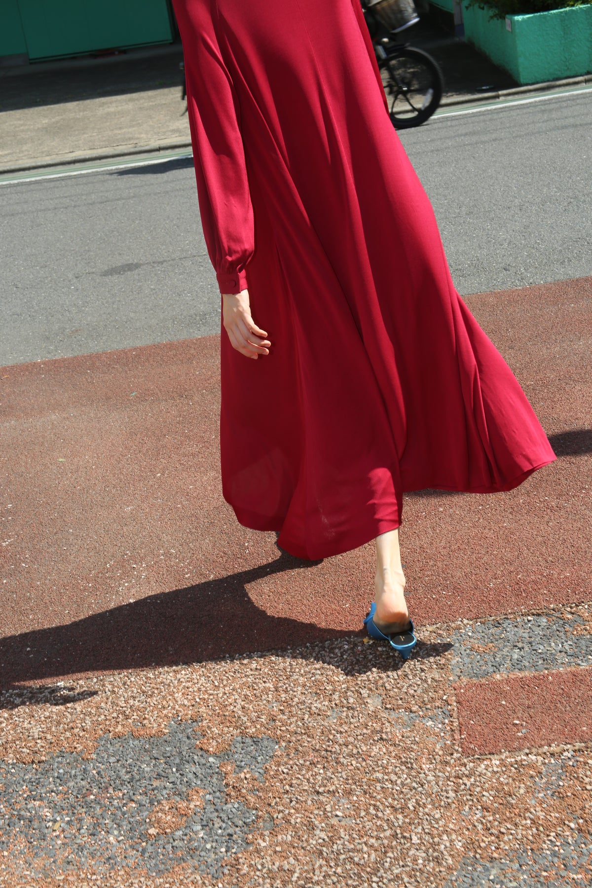 1970 STANLEY SHERMAN / VISCOSE JERSEY LONG DRESS IN BURGUNDY