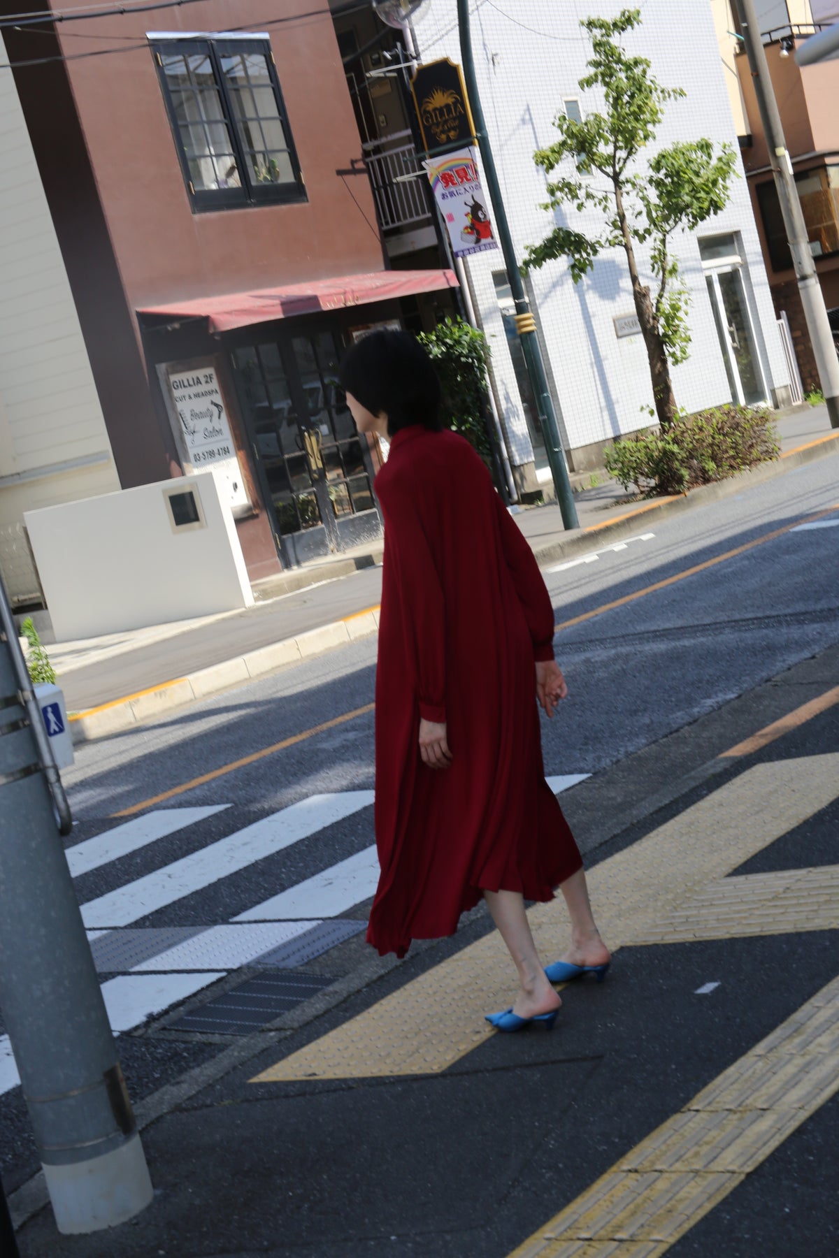1970 STANLEY SHERMAN / VISCOSE JERSEY LONG DRESS IN BURGUNDY