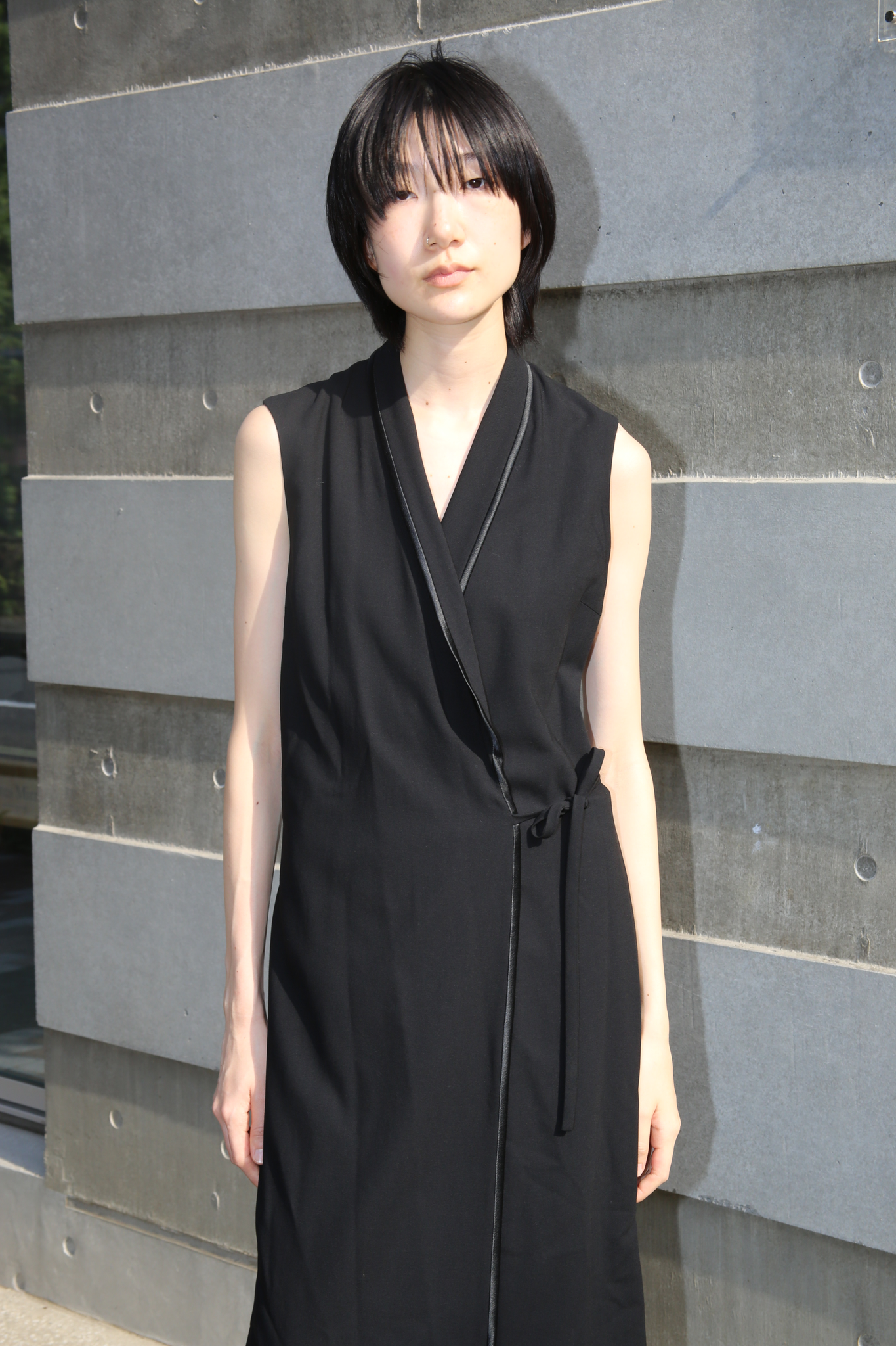 2007 MAISON MARTIN MARGIELA / SLEEVELESS SMOKING WRAP DRESS IN SILK WOOL CREPE