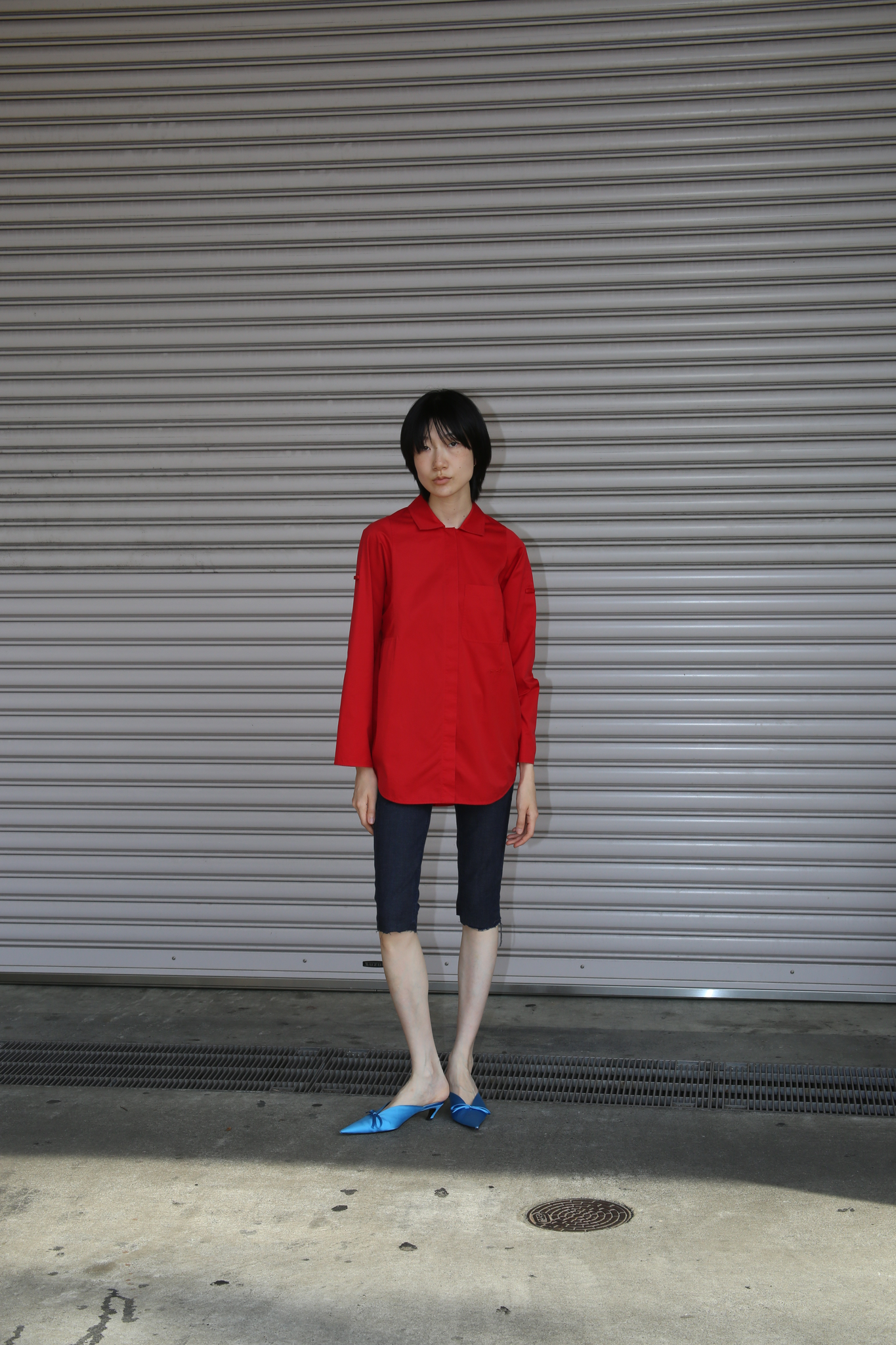 2000 HERMES / 2WAY SLEEVE COTTON SHIRT IN RED