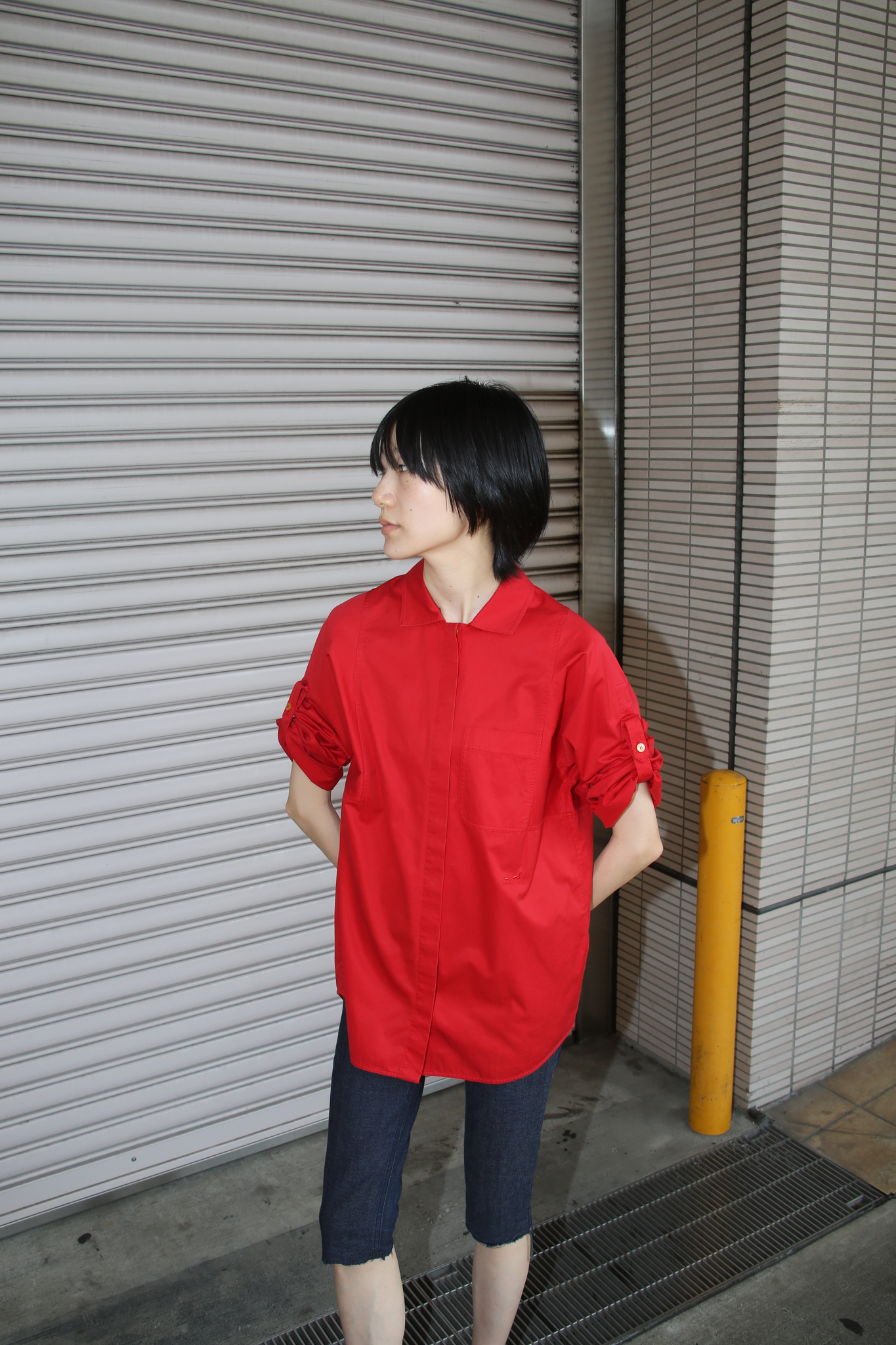 2000 HERMES / 2WAY SLEEVE COTTON SHIRT IN RED