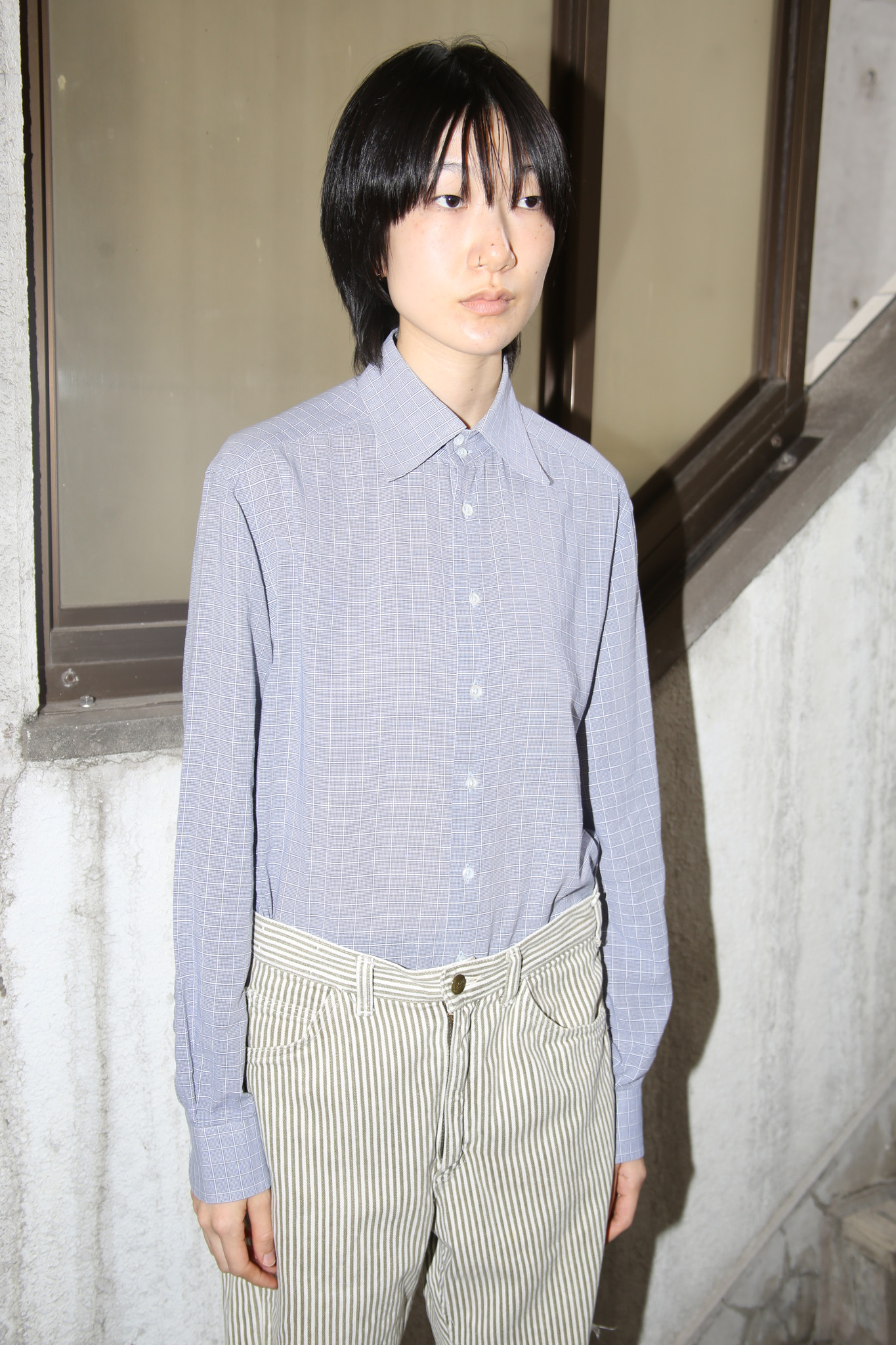 2000 GIORGIO ARMANI / COTTON CHECK SHIRT IN BLUE GREY