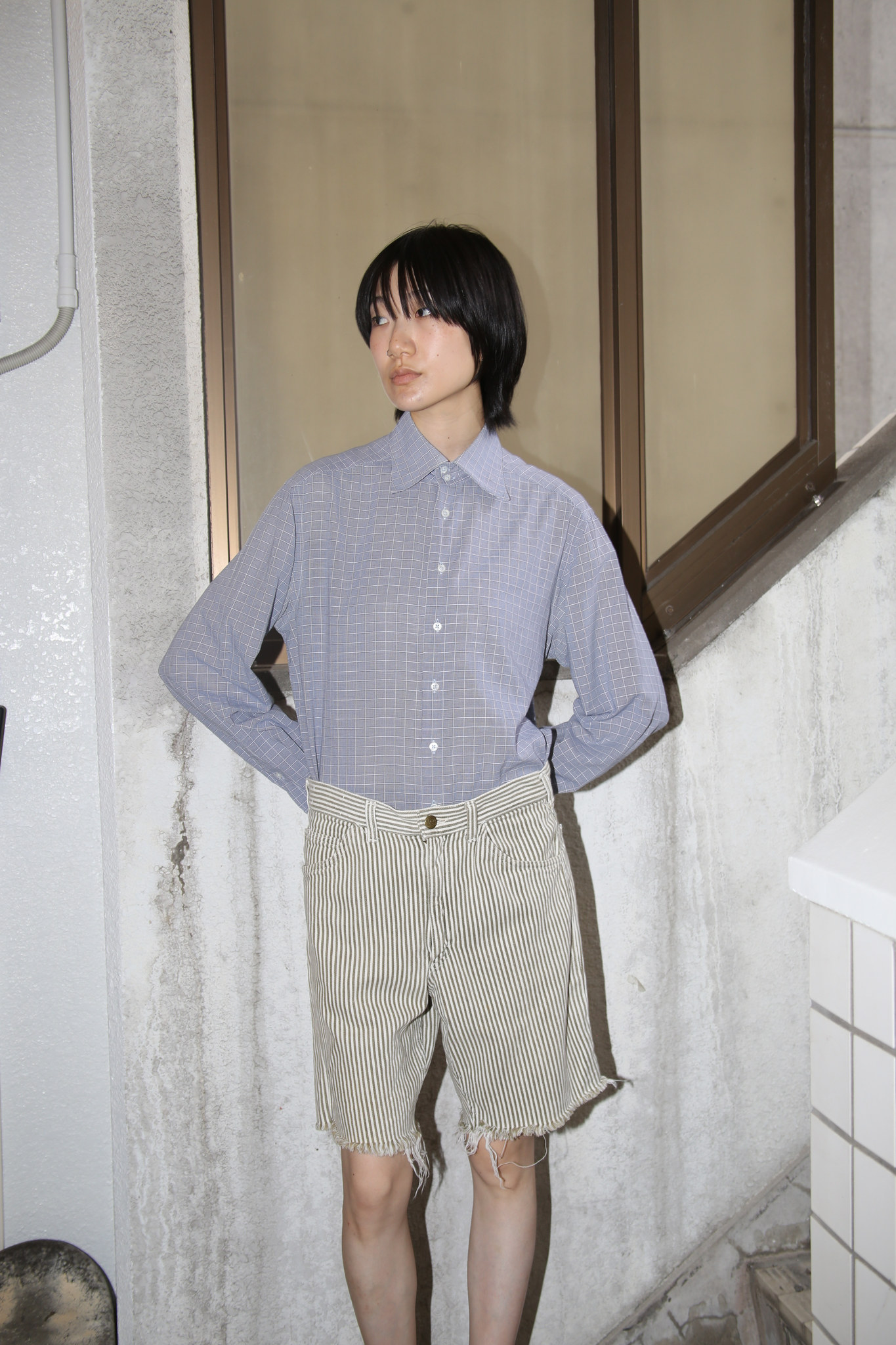 2000 GIORGIO ARMANI / COTTON CHECK SHIRT IN BLUE GREY
