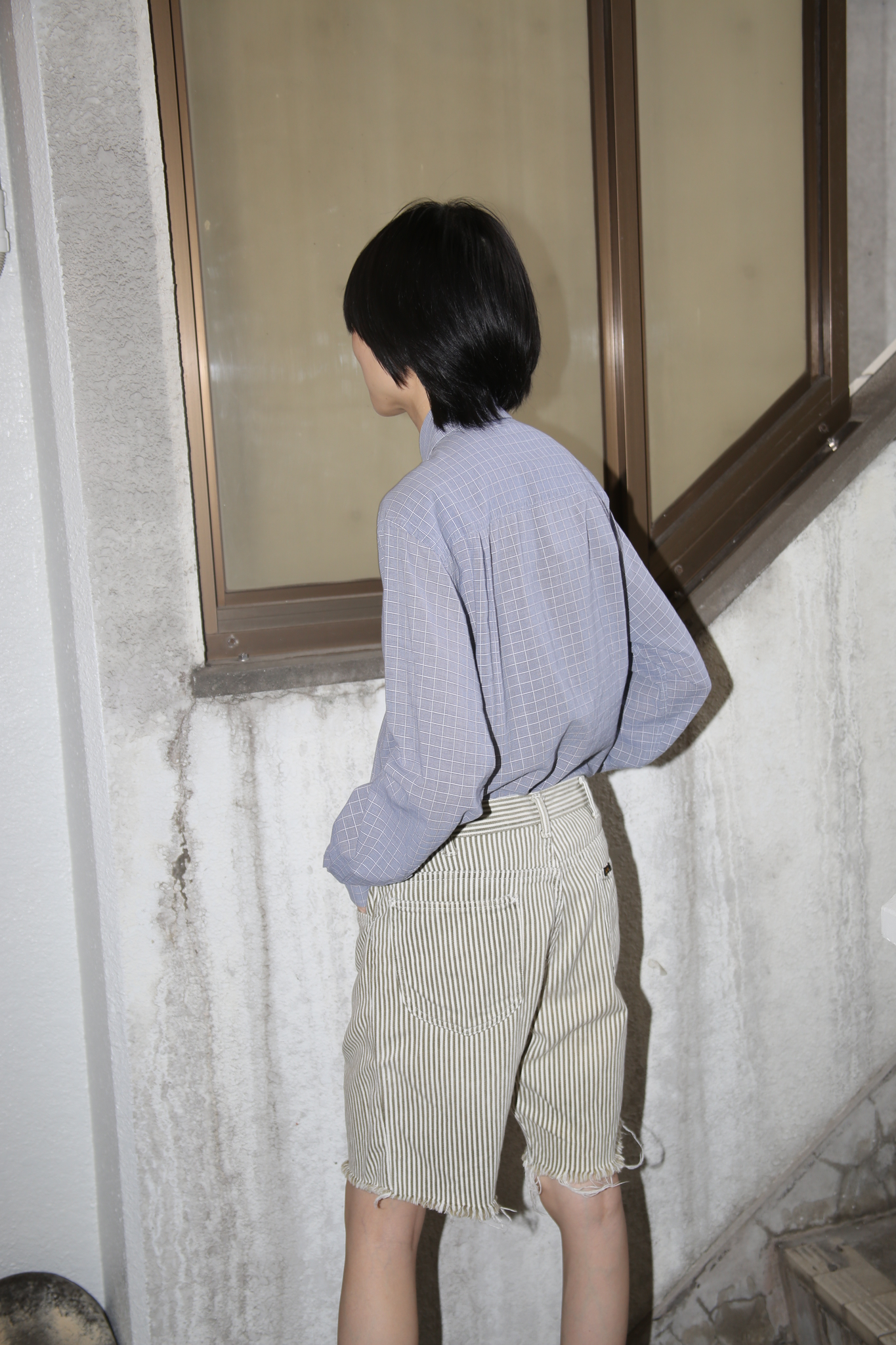 2000 GIORGIO ARMANI / COTTON CHECK SHIRT IN BLUE GREY