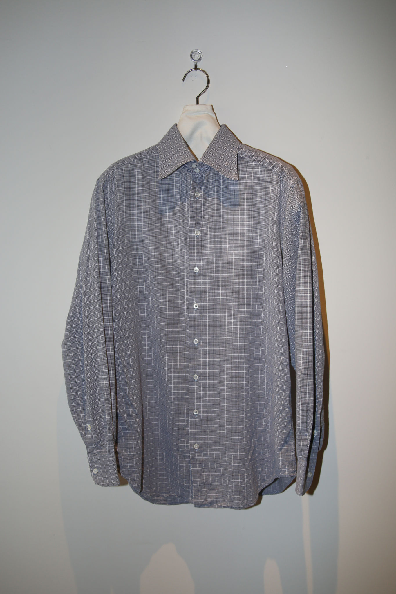 2000 GIORGIO ARMANI / COTTON CHECK SHIRT IN BLUE GREY