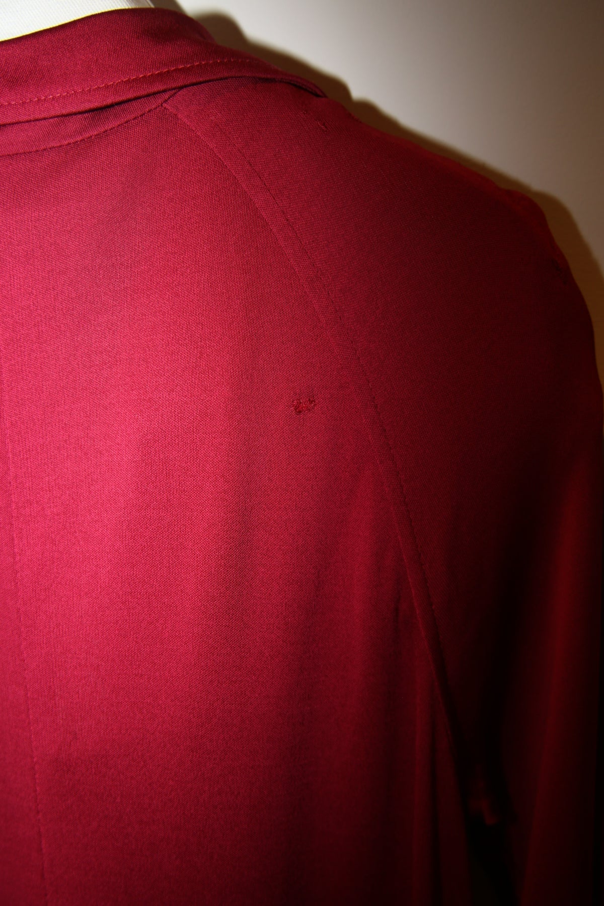 1970 STANLEY SHERMAN / VISCOSE JERSEY LONG DRESS IN BURGUNDY