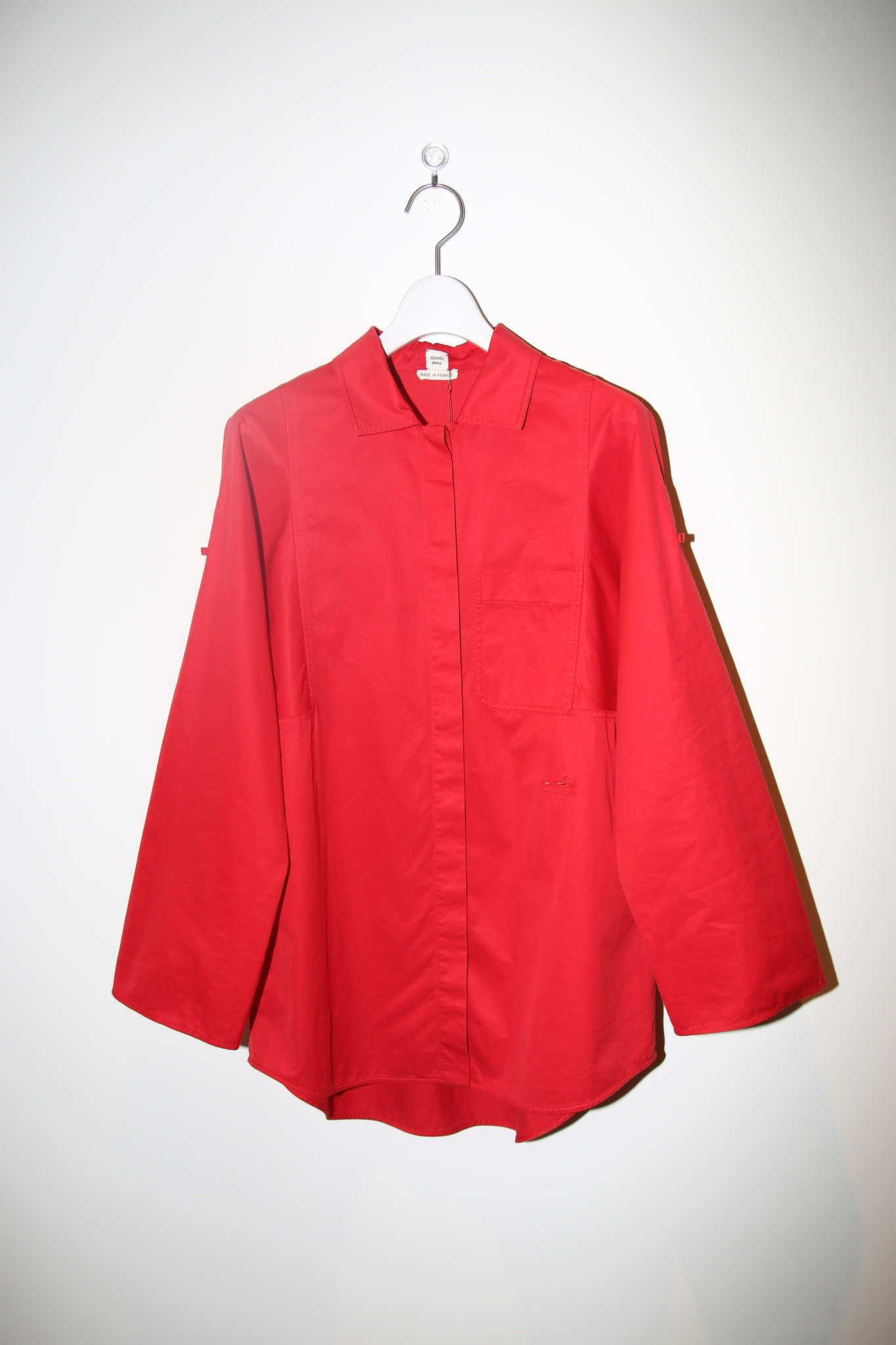 2000 HERMES / 2WAY SLEEVE COTTON SHIRT IN RED
