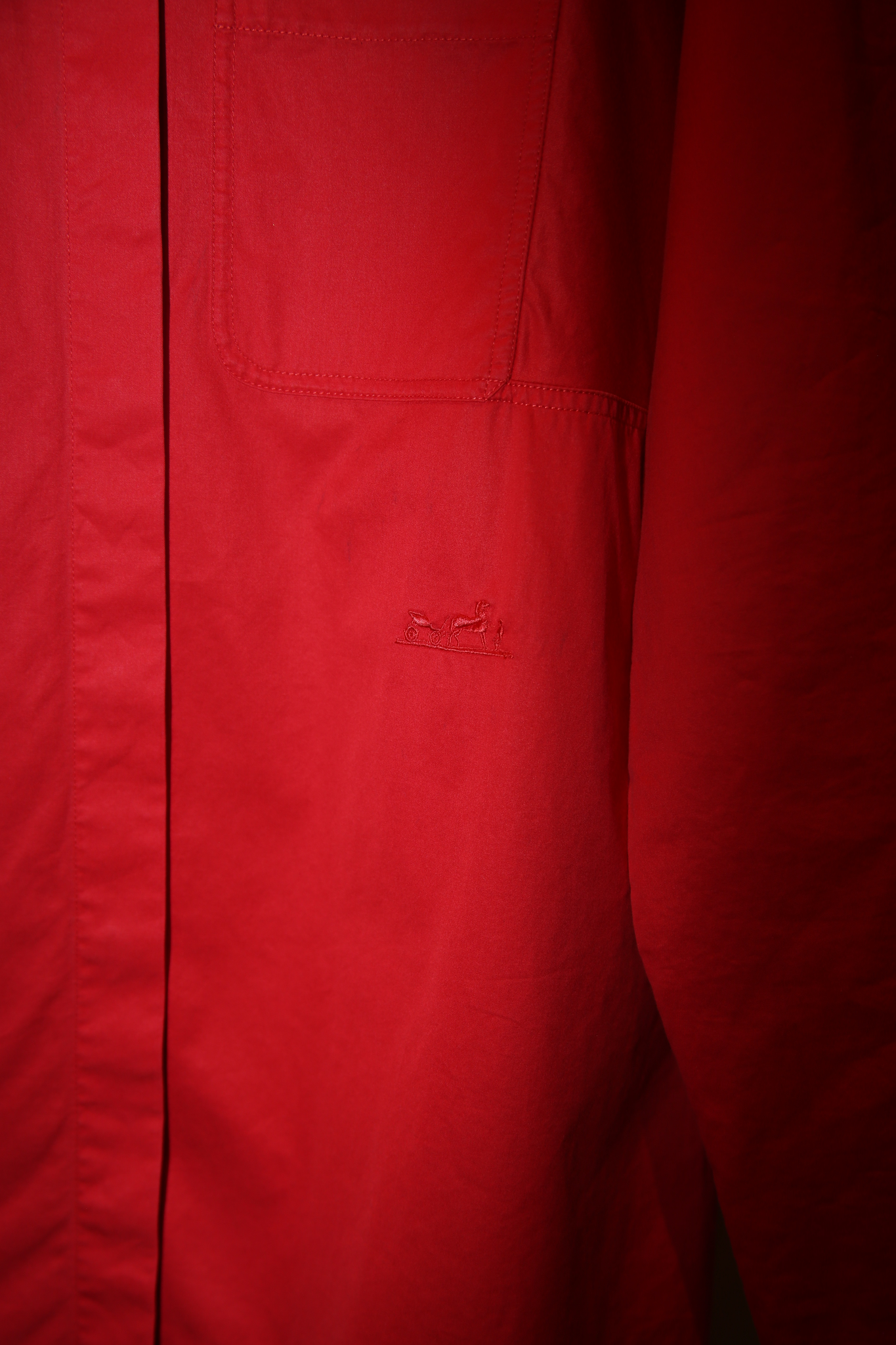 2000 HERMES / 2WAY SLEEVE COTTON SHIRT IN RED