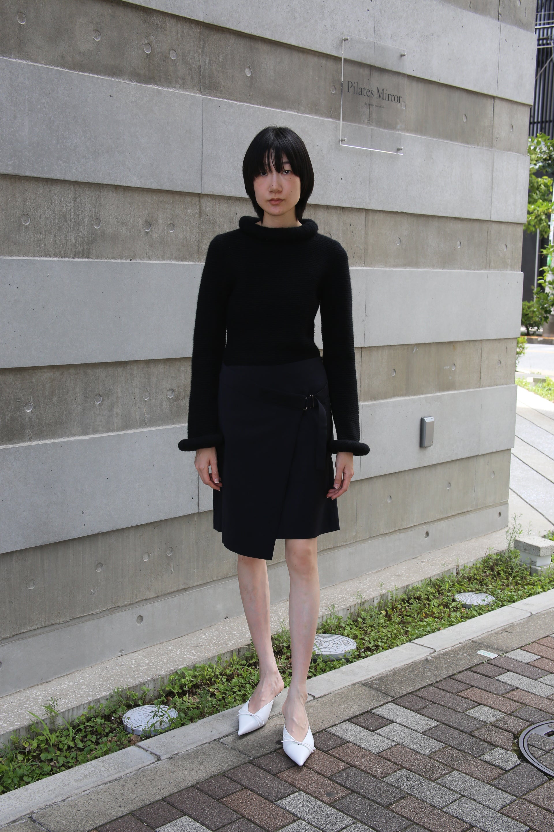 2000 JEAN PAUL GAULTIER / BLACK WOOL SWEATER WITH PADDED CUFF AND NECK