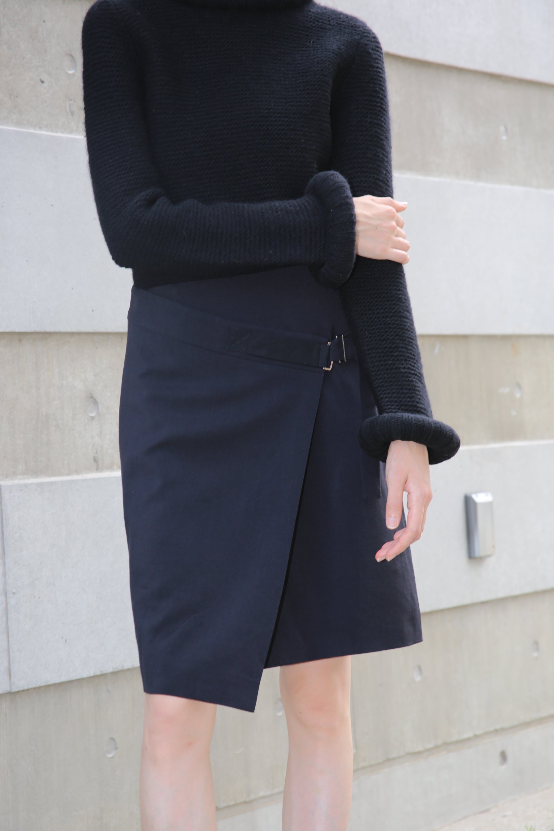 2000 HUSSEIN CHALAYAN / BELTED WRAP SKIRT IN WOOL