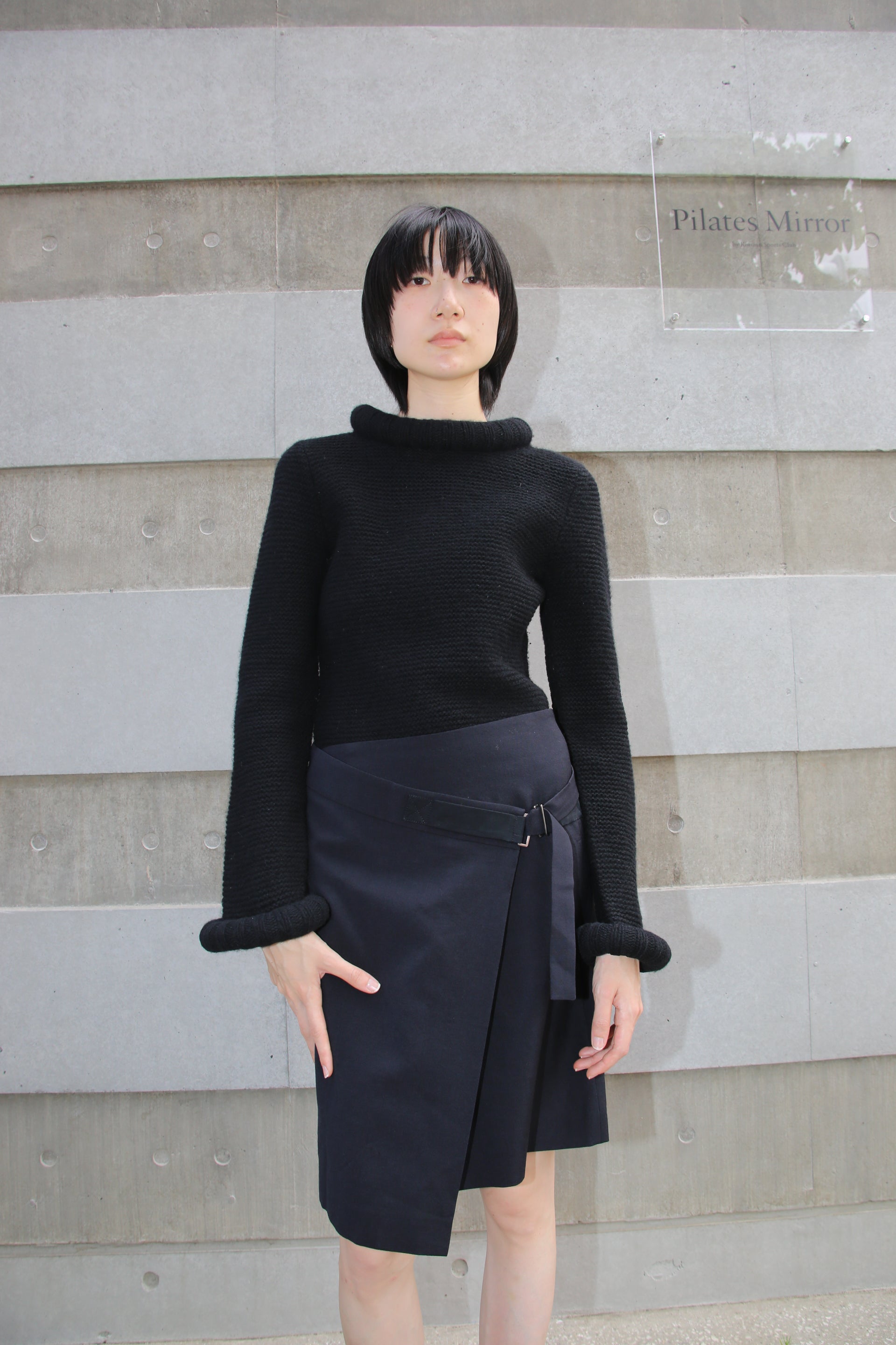 2000 JEAN PAUL GAULTIER / BLACK WOOL SWEATER WITH PADDED CUFF AND NECK