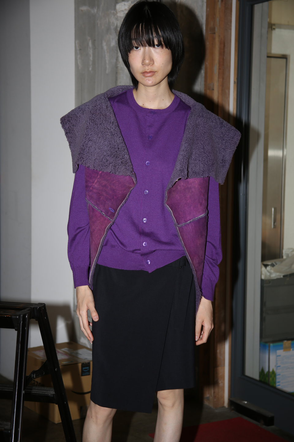 2000 CHANEL / SHEEP SKIN SHEARLING JACKET IN PURPLE