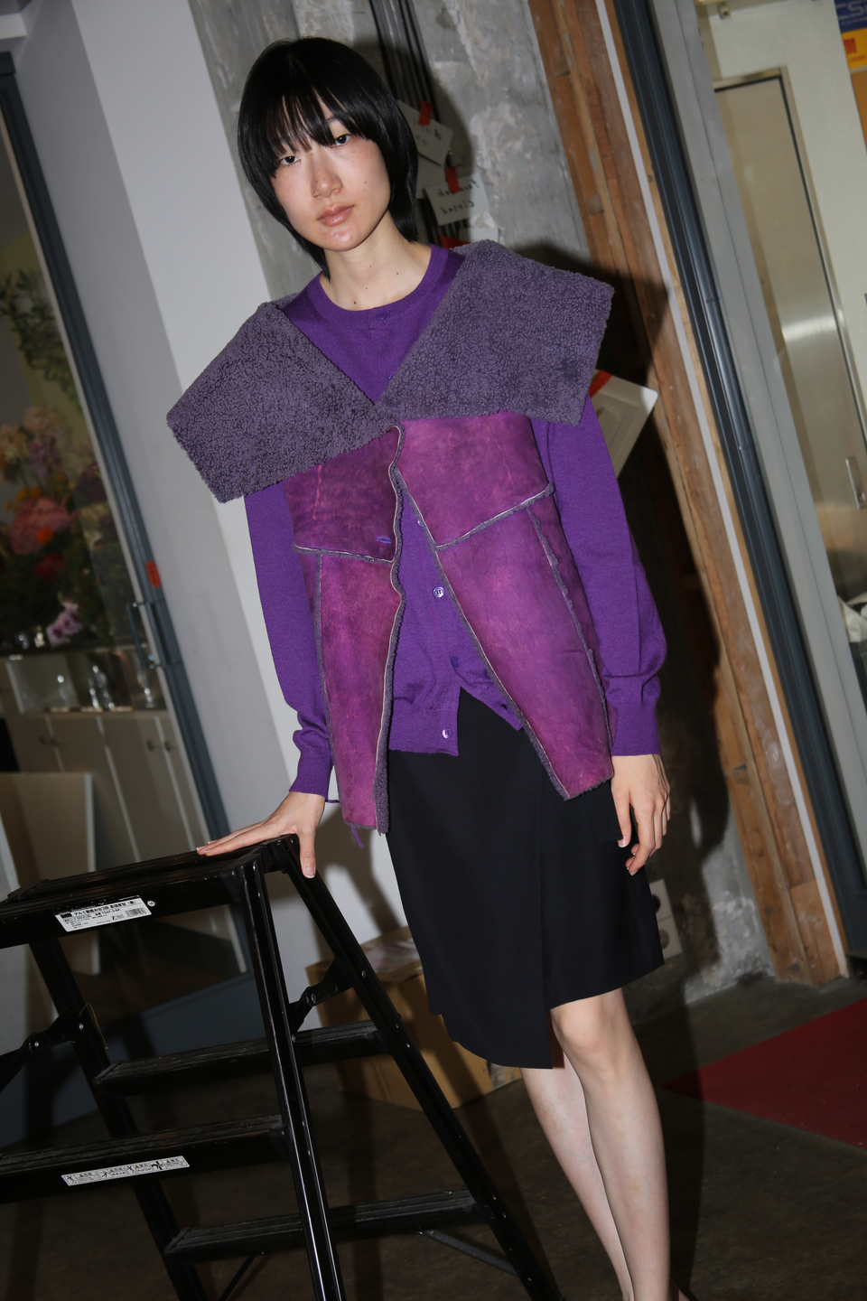 2000 CHANEL / SHEEP SKIN SHEARLING JACKET IN PURPLE