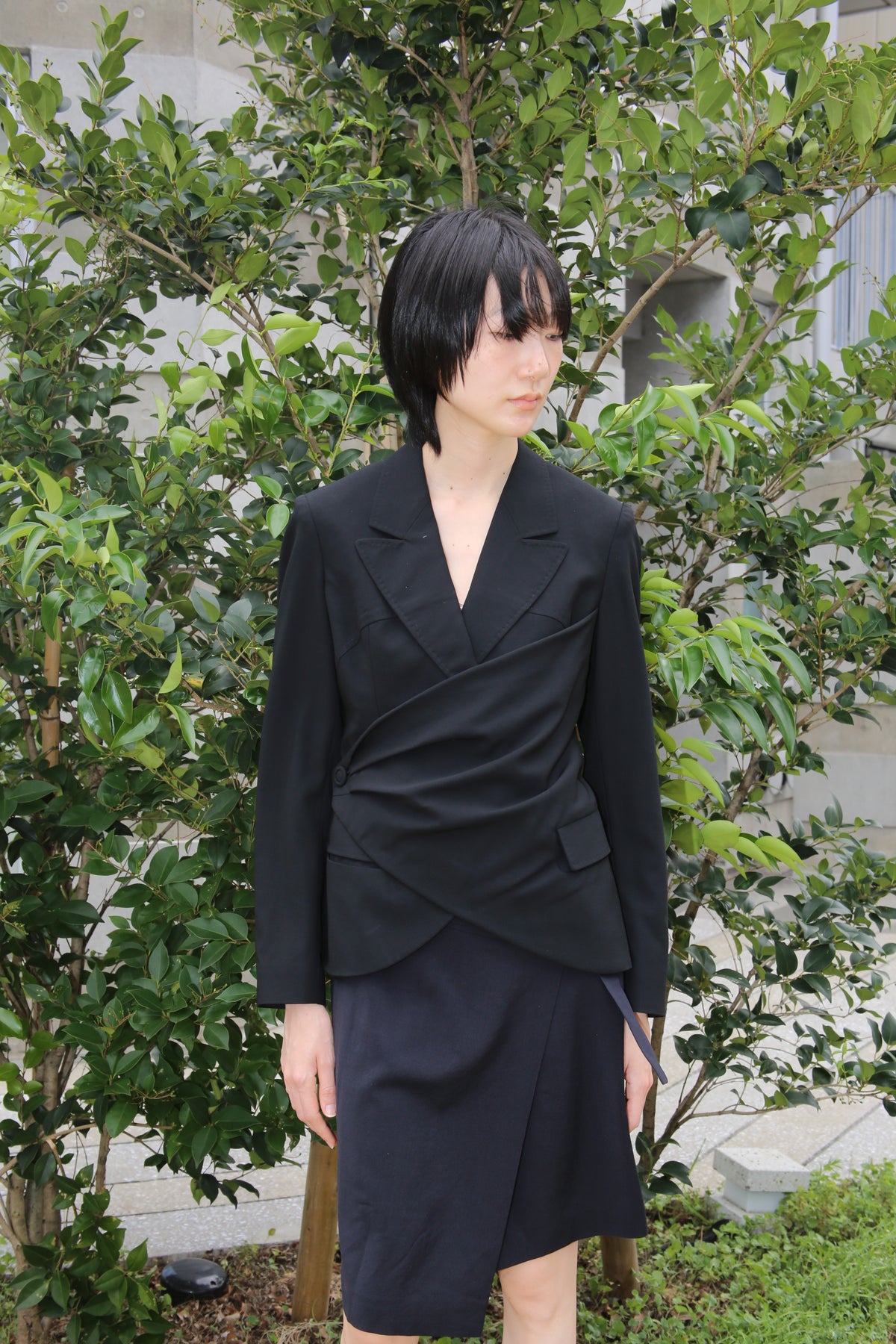 2000 HUSSEIN CHALAYAN / DECONSTRACTED TAILORED JACKET IN BLACK