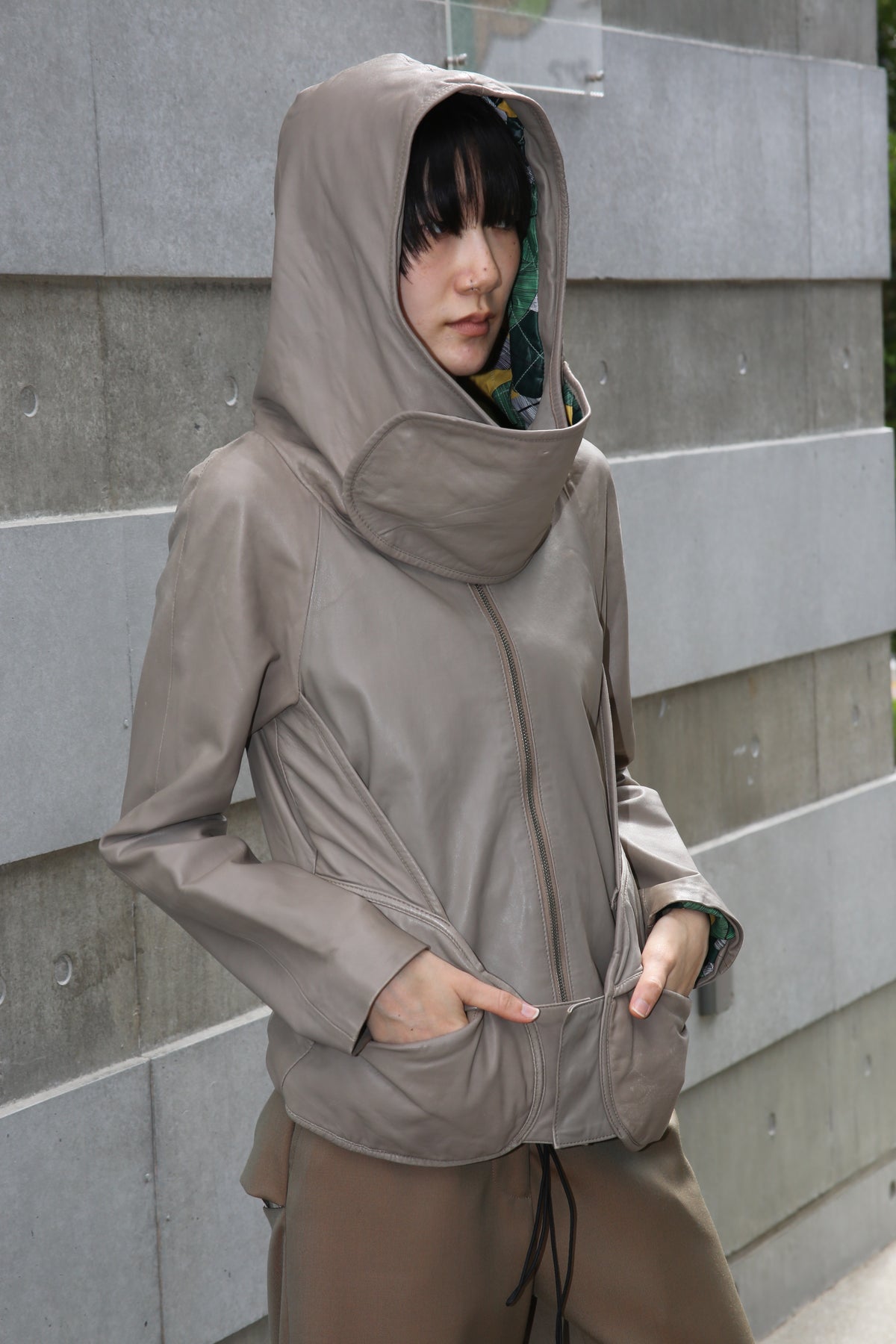 2010 MAKIN JANMA / LAMBS LEATHER JACKET WITH HELMET HOODIE