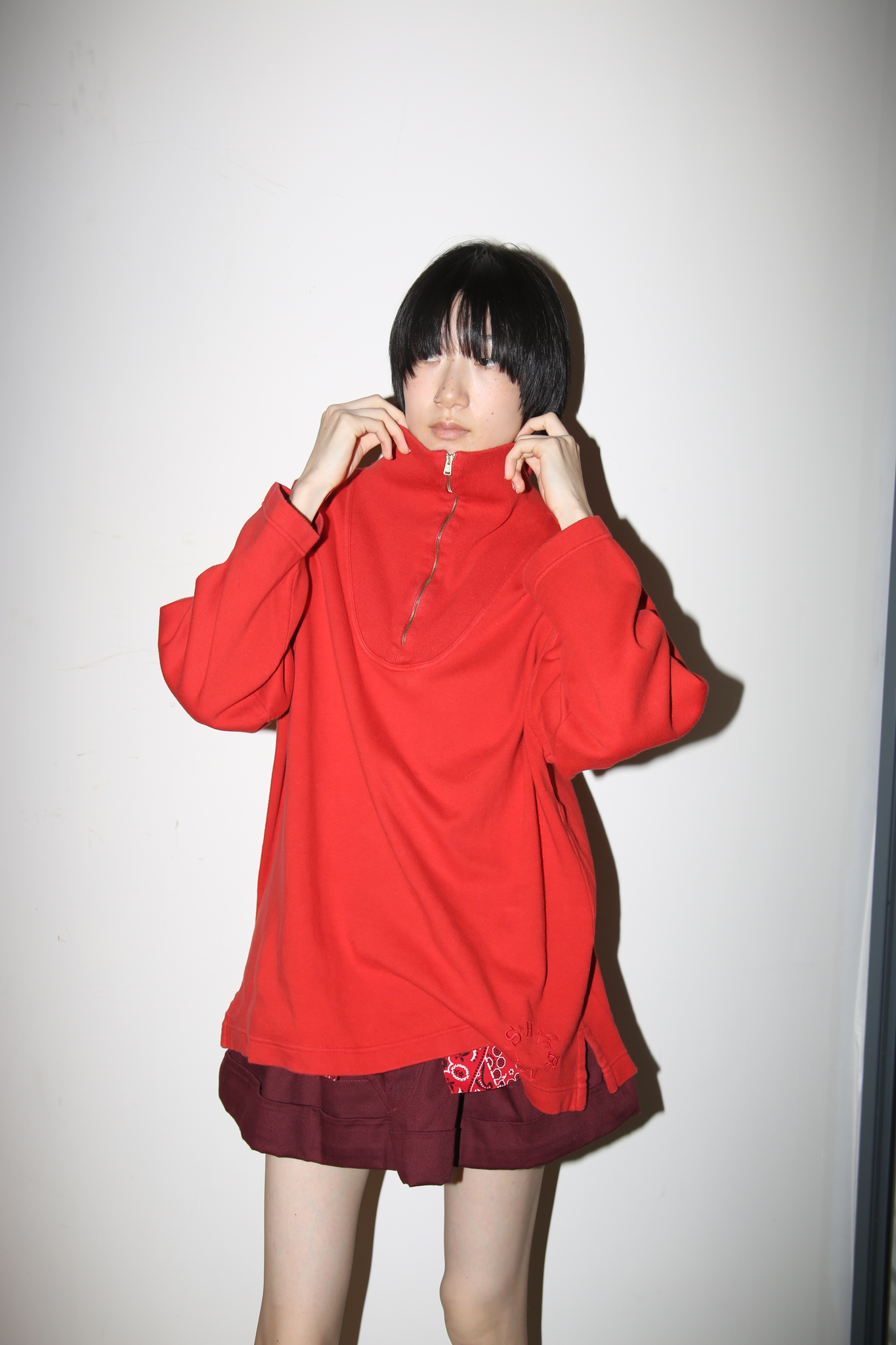 1990 HERMES / HALF ZIP DRIVERS SWEAT SHIRT IN RED