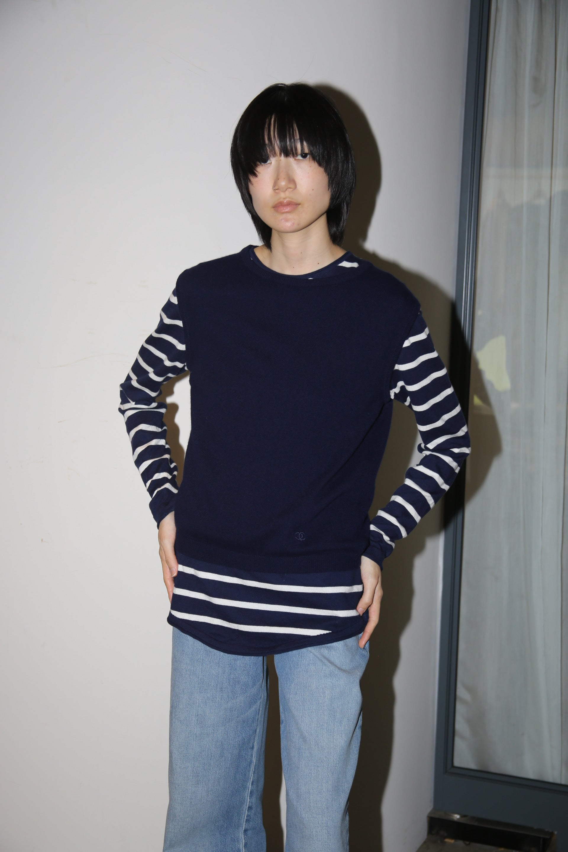 2000 NEIL BARETT / LONG AND LEAN BORDER SWEATER IN COTTON