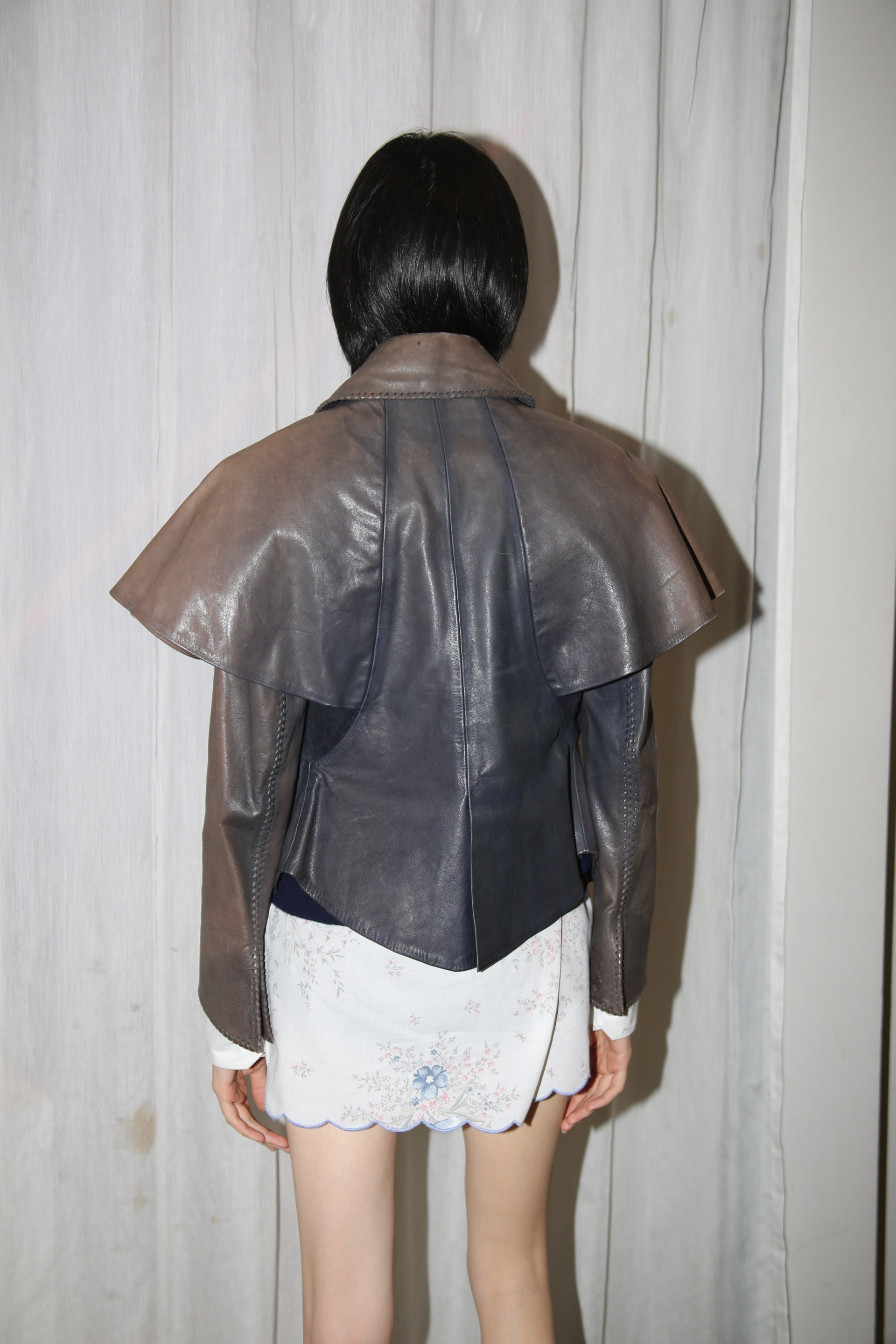 1970 VINTAGE / DEER SKIN CRAFT LEATHER JACKET IN FADED NAVY