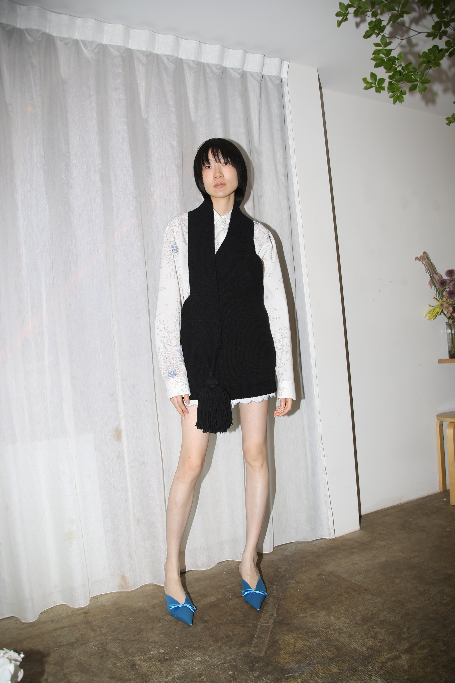 2021 BOTTEGA VENETA / ONE SHOULDER WOOL KNIT HOLTER VEST WITH FRINGE