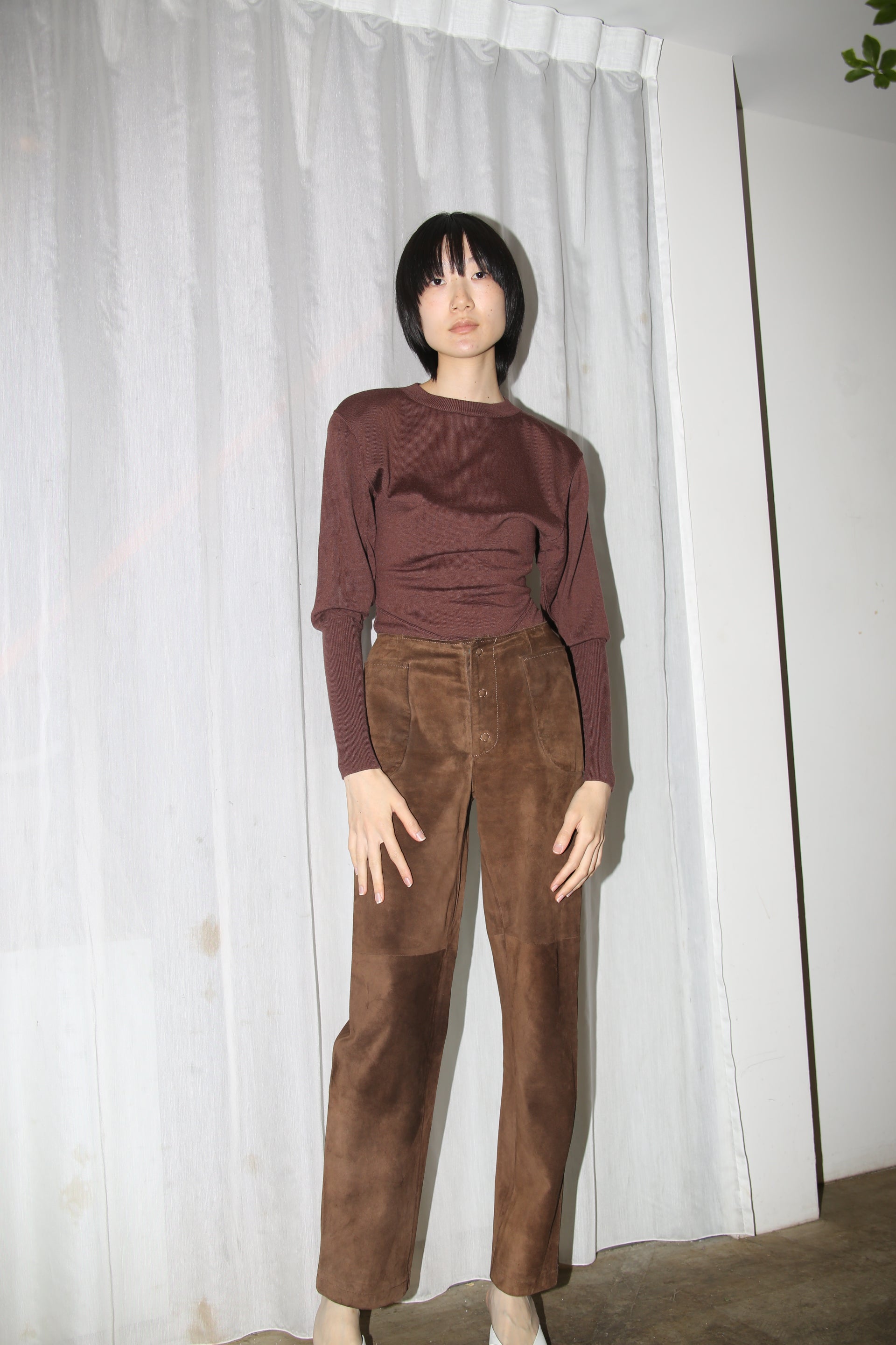 1990 MAISON MARTIN MARGIELA / SUEDE LEATHER TROUSER WITH WRAP PATCH POCKET