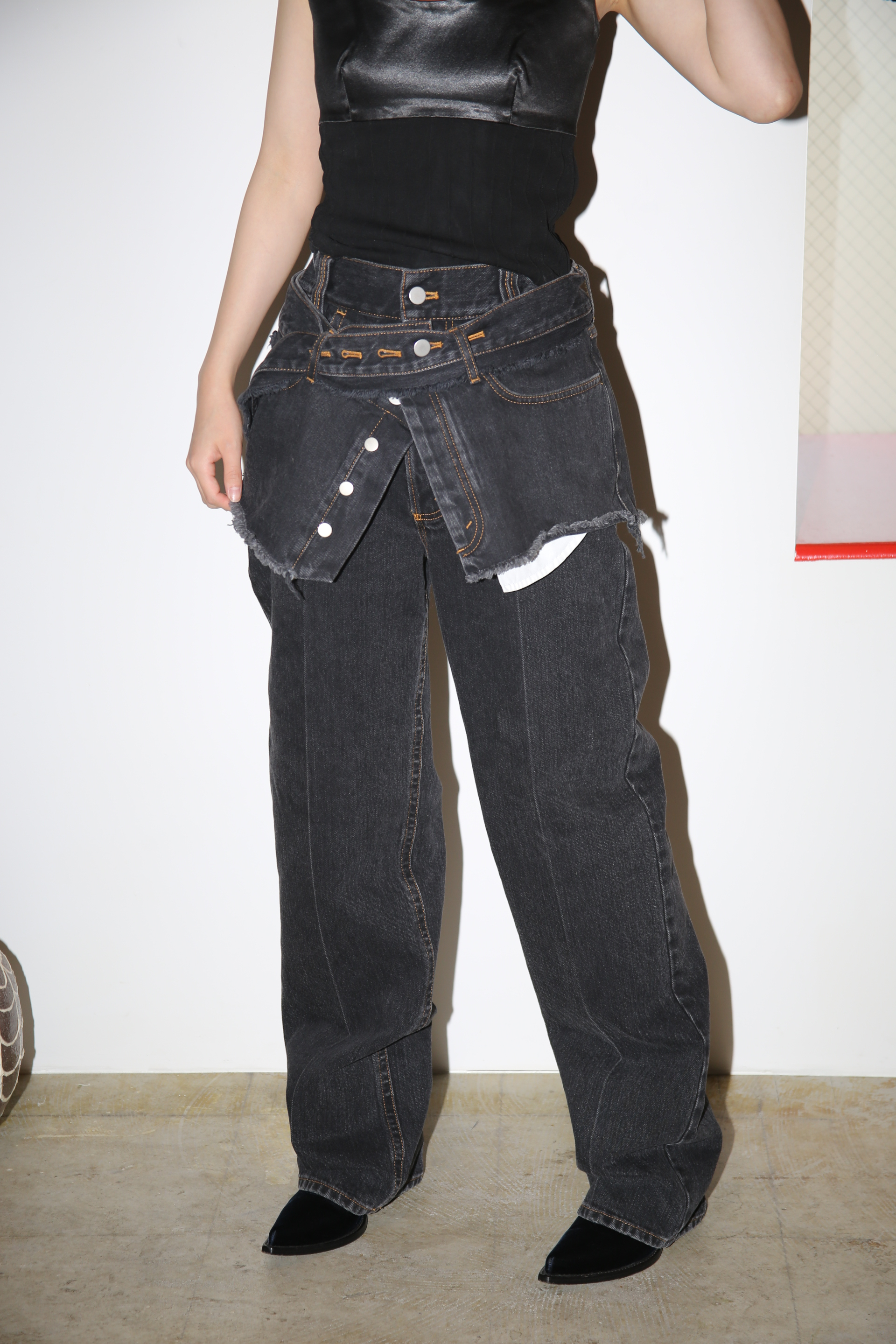 MERYLL ROGGE / BLACK DENIM PANTS WITH WAIST PIECE