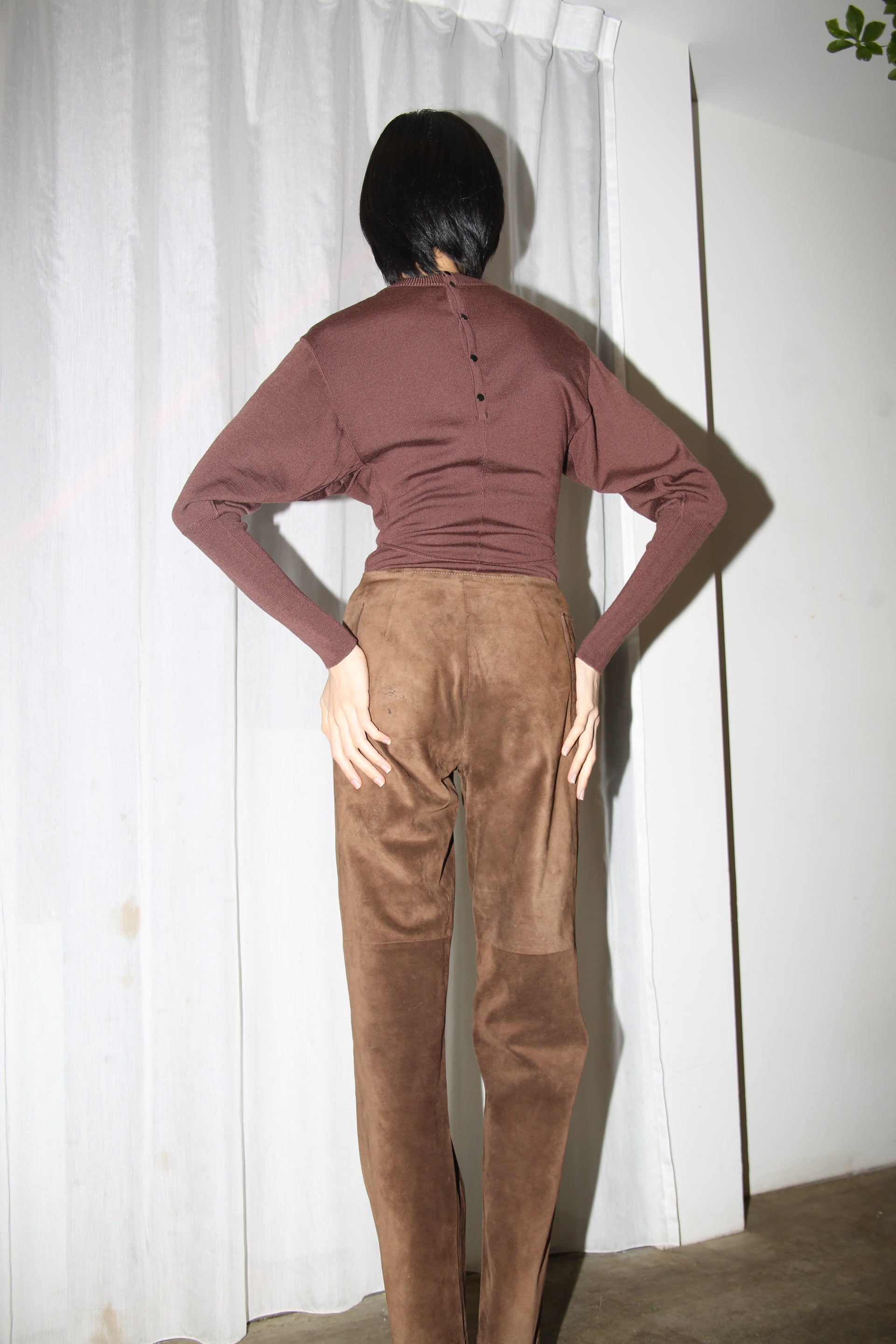 1990 MAISON MARTIN MARGIELA / SUEDE LEATHER TROUSER WITH WRAP PATCH POCKET