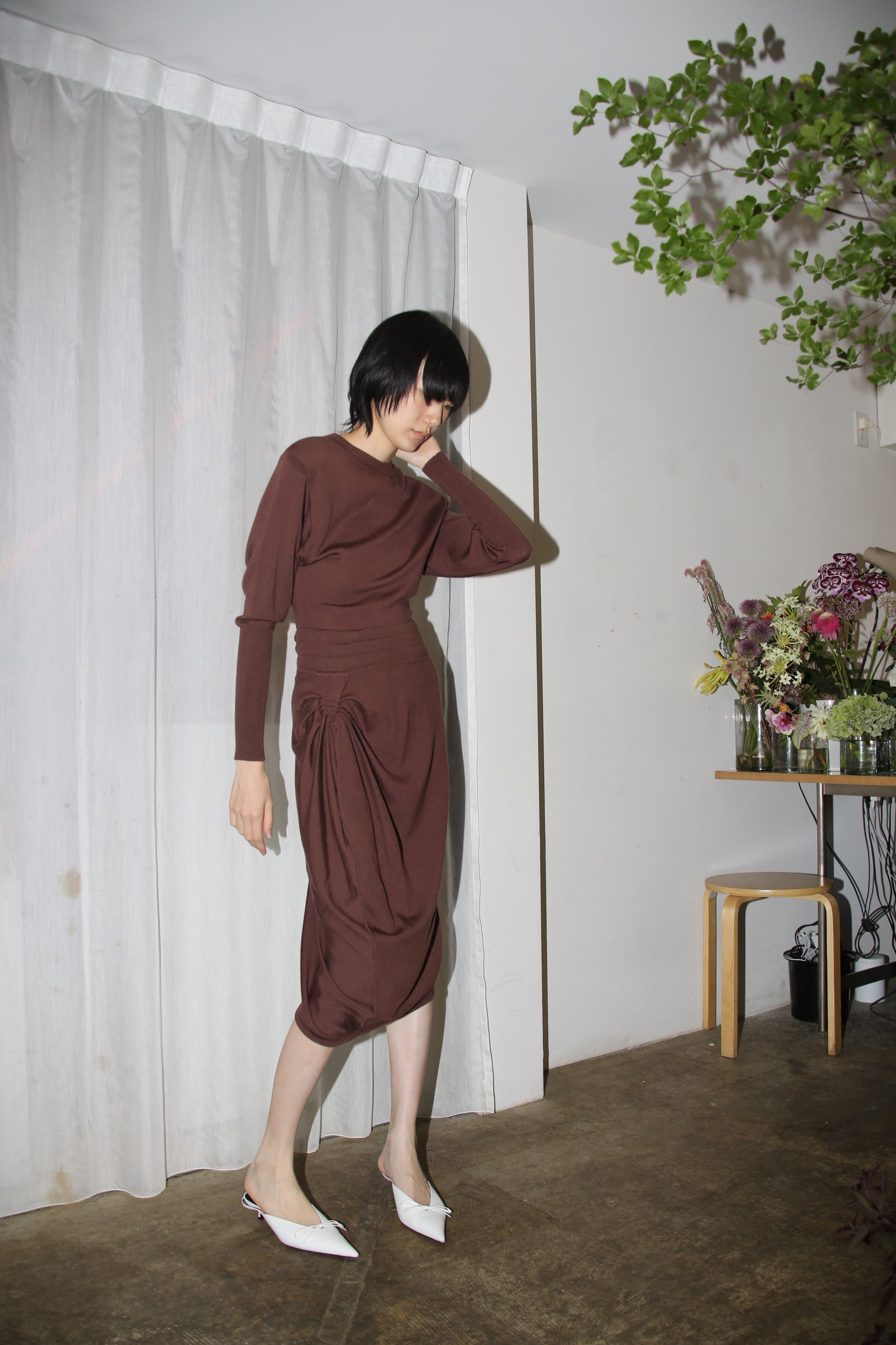 1980 ALAIA / SCULPTURE KNIT BODY SUIT WITH SKIRT : ENSEMBLE