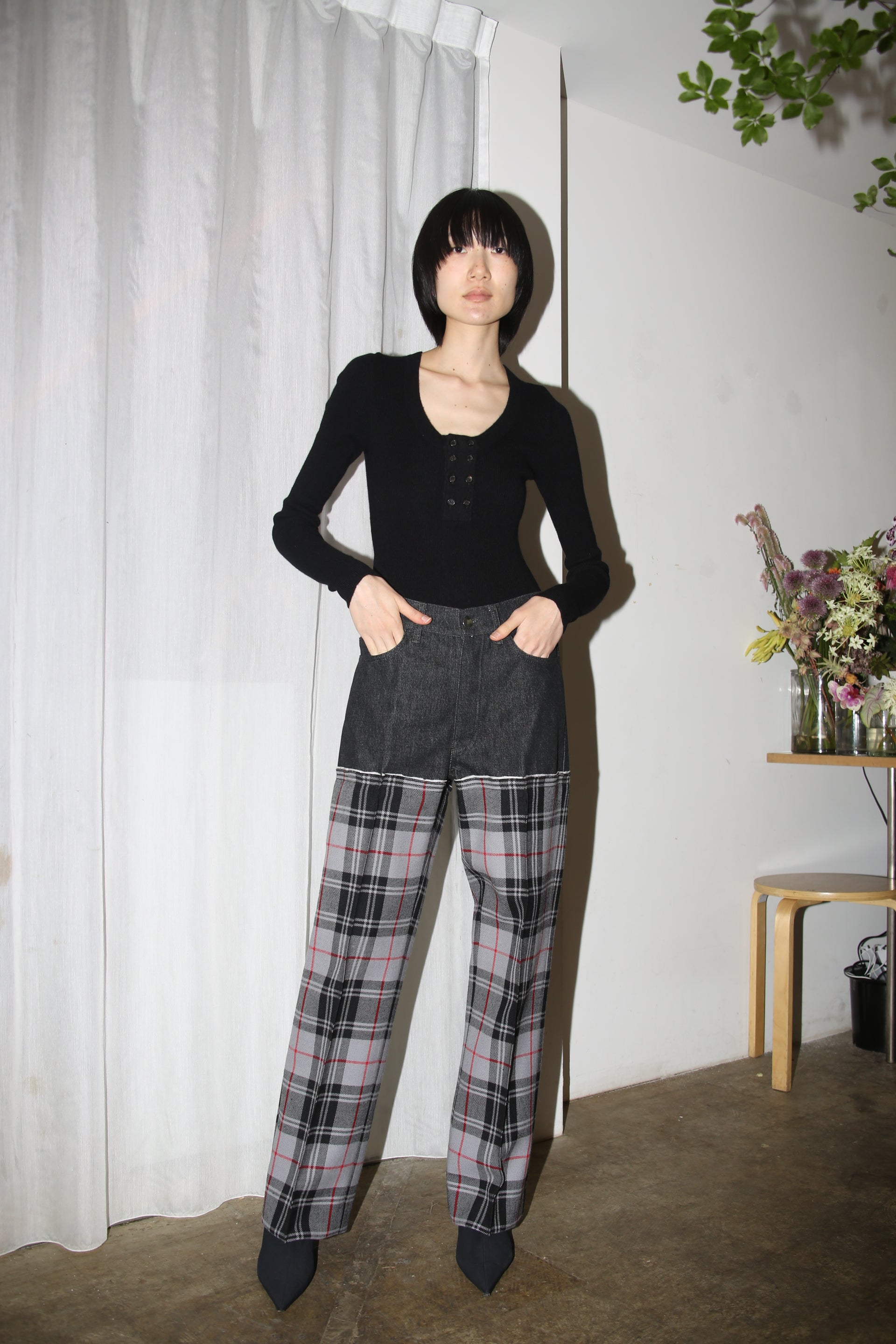 MERYLL ROGGE / DENIM PANTS WITH TARTAN CHECK