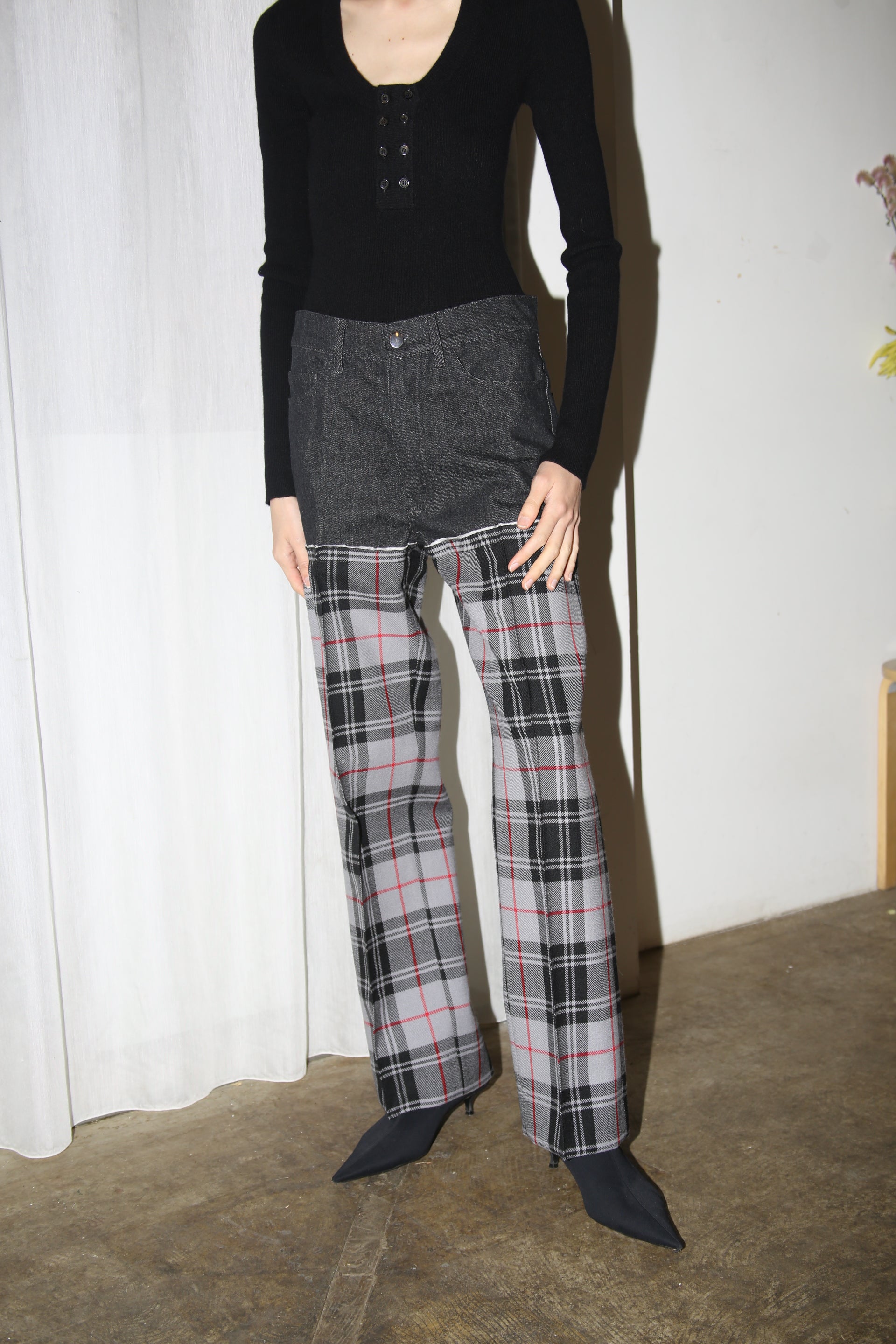 MERYLL ROGGE / DENIM PANTS WITH TARTAN CHECK