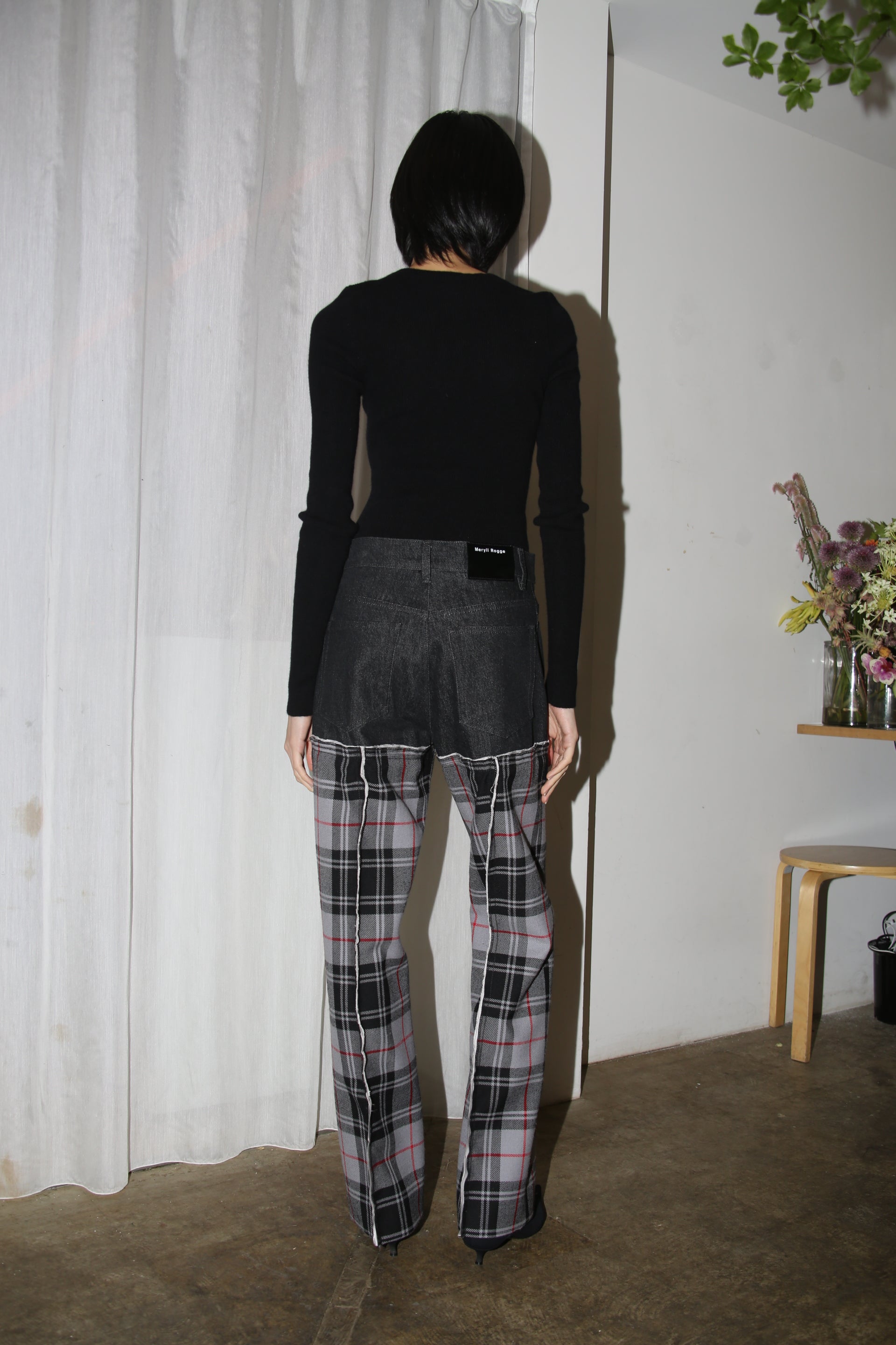 MERYLL ROGGE / DENIM PANTS WITH TARTAN CHECK