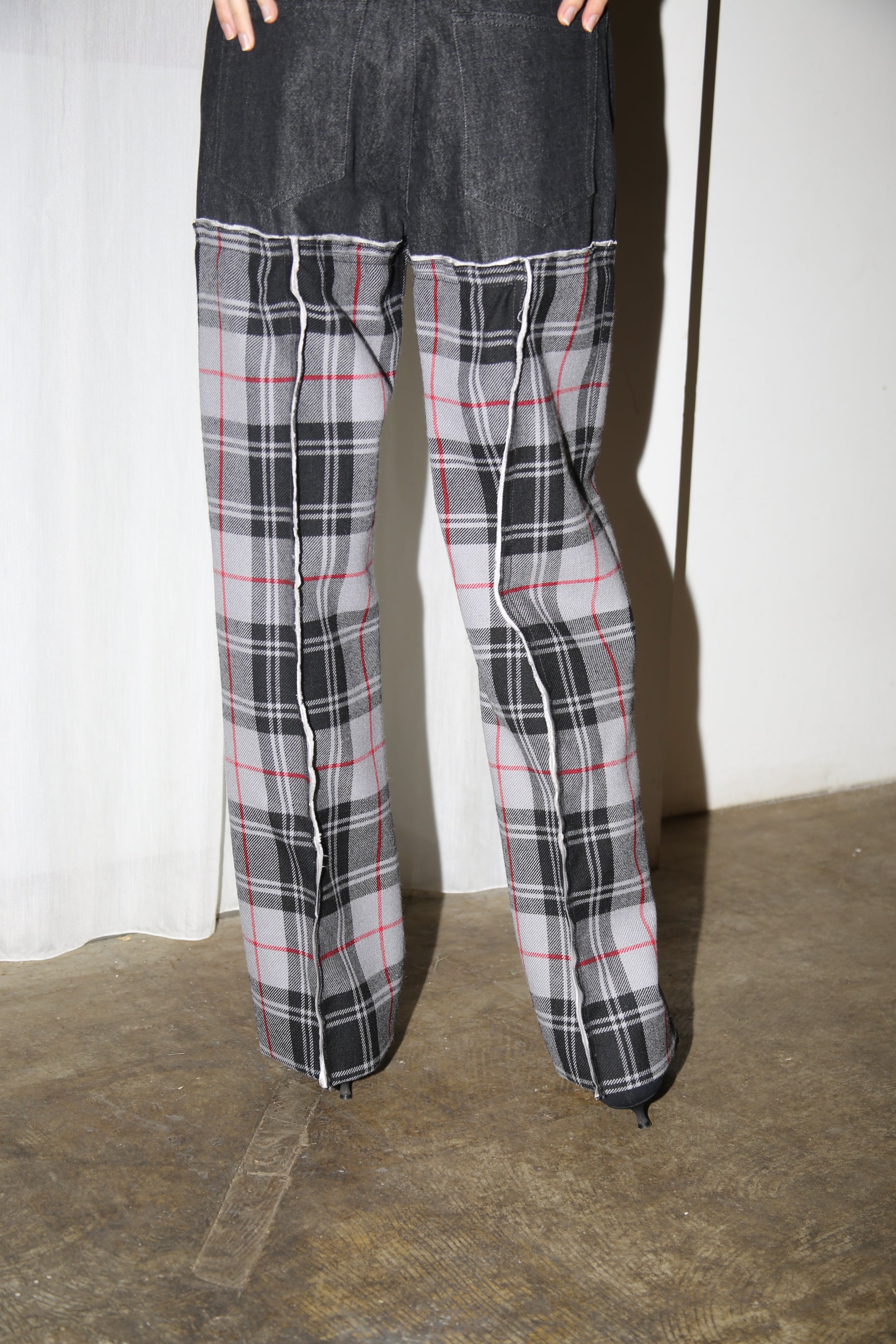MERYLL ROGGE / DENIM PANTS WITH TARTAN CHECK