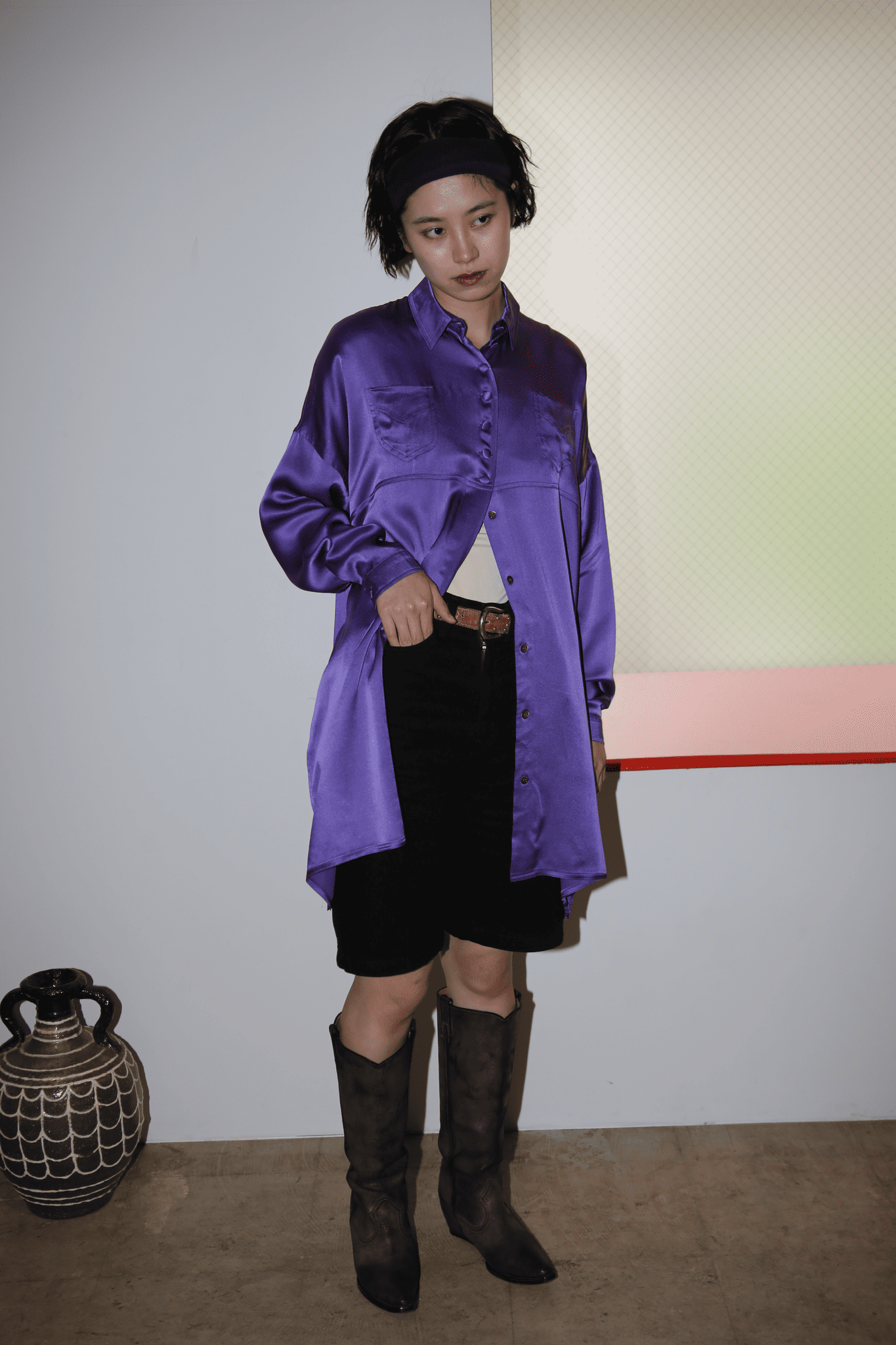 1980 LINA LEE / SILK LONG SHIRT IN PURPLE