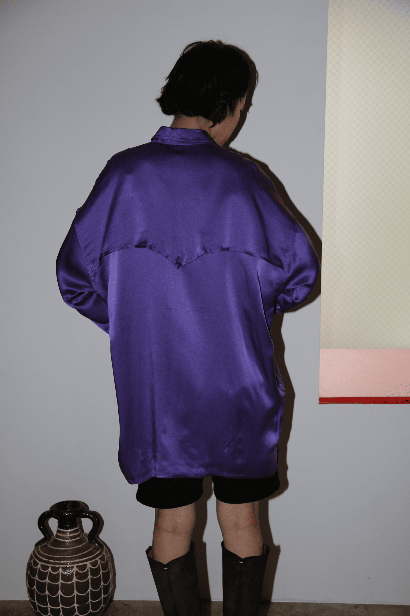 1980 LINA LEE / SILK LONG SHIRT IN PURPLE