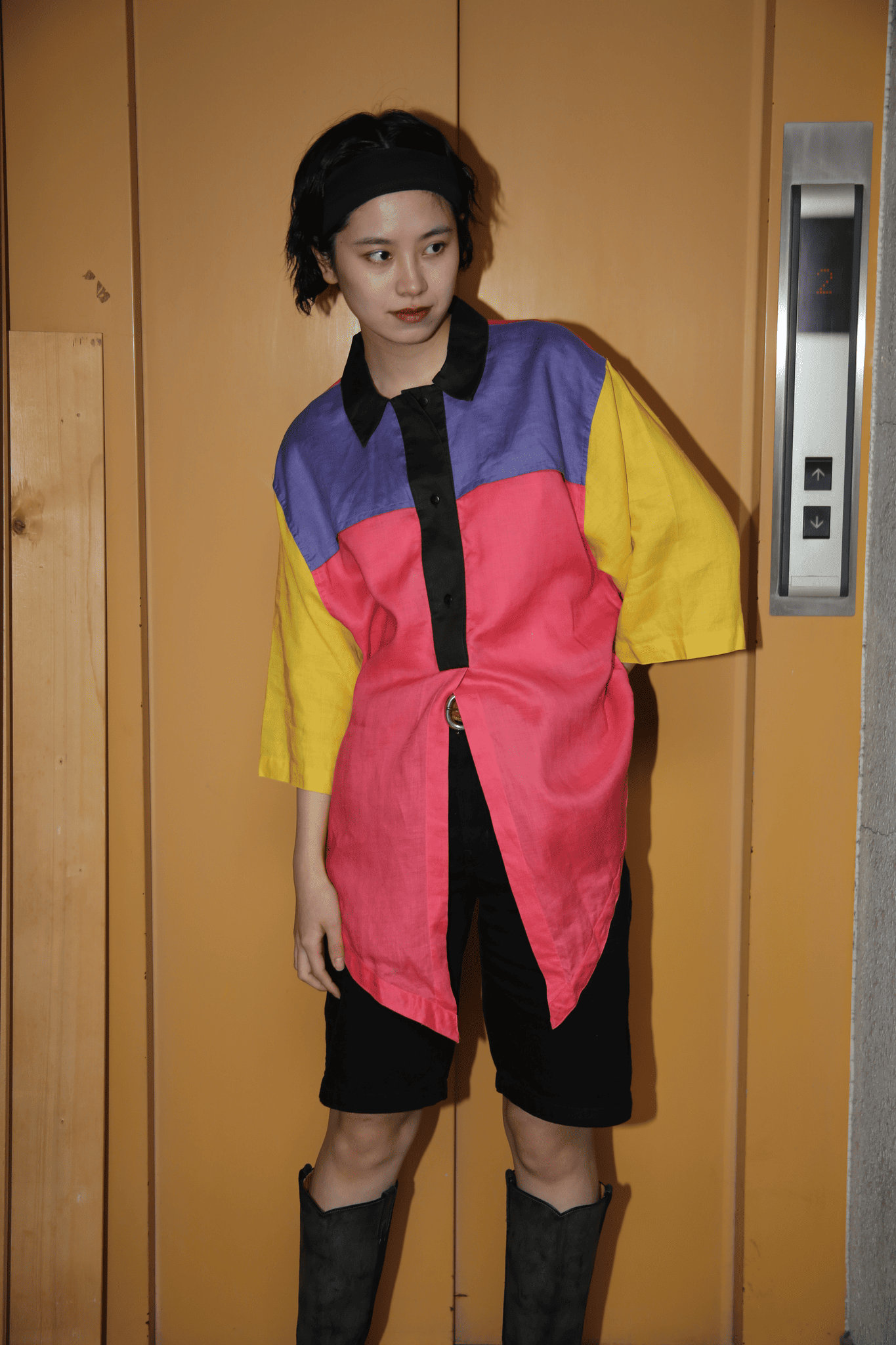 1980 BRETT HARISSON / CRAZY PANEL WORK LINEN SHIRT