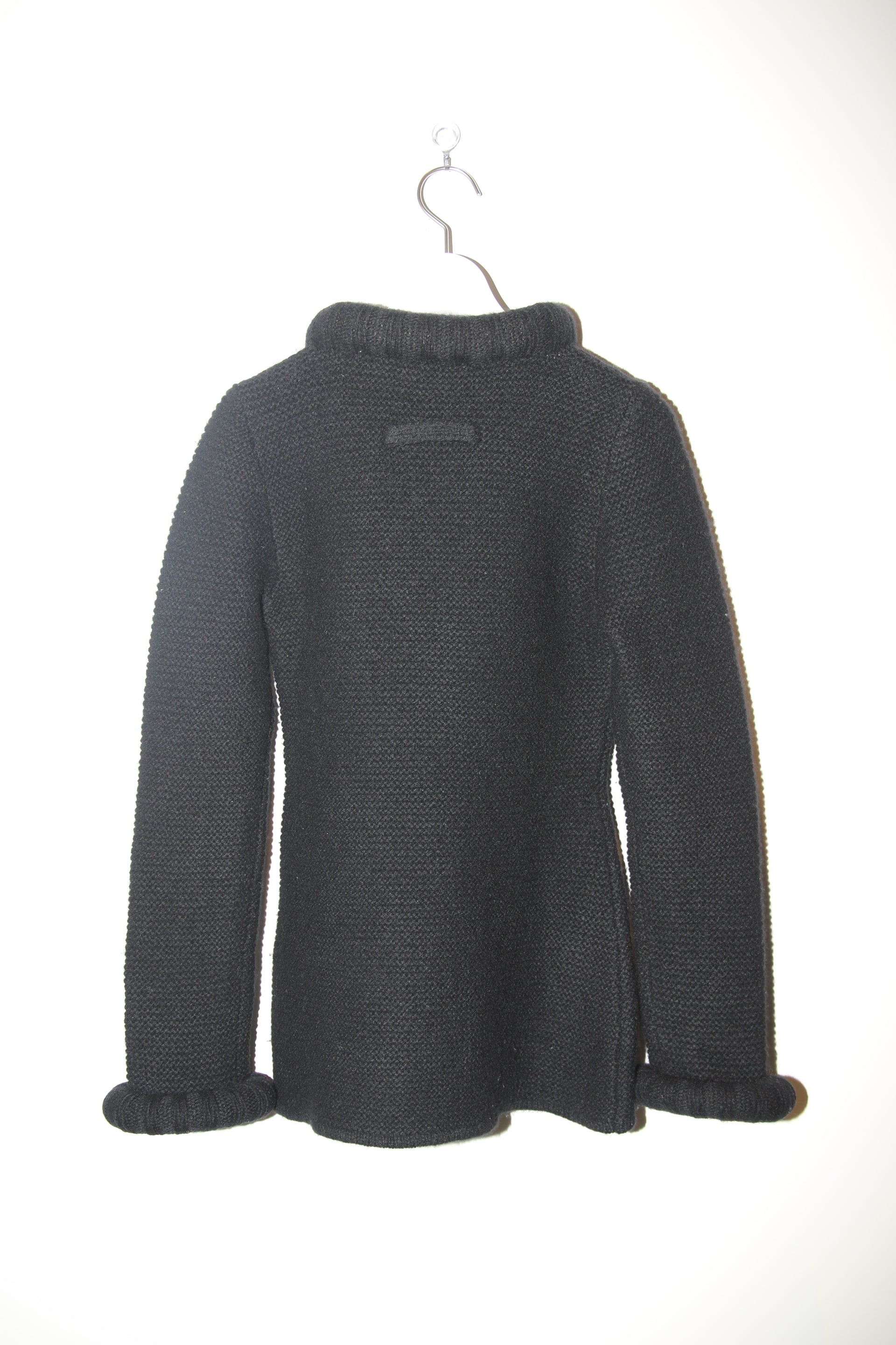 2000 JEAN PAUL GAULTIER / BLACK WOOL SWEATER WITH PADDED CUFF AND NECK
