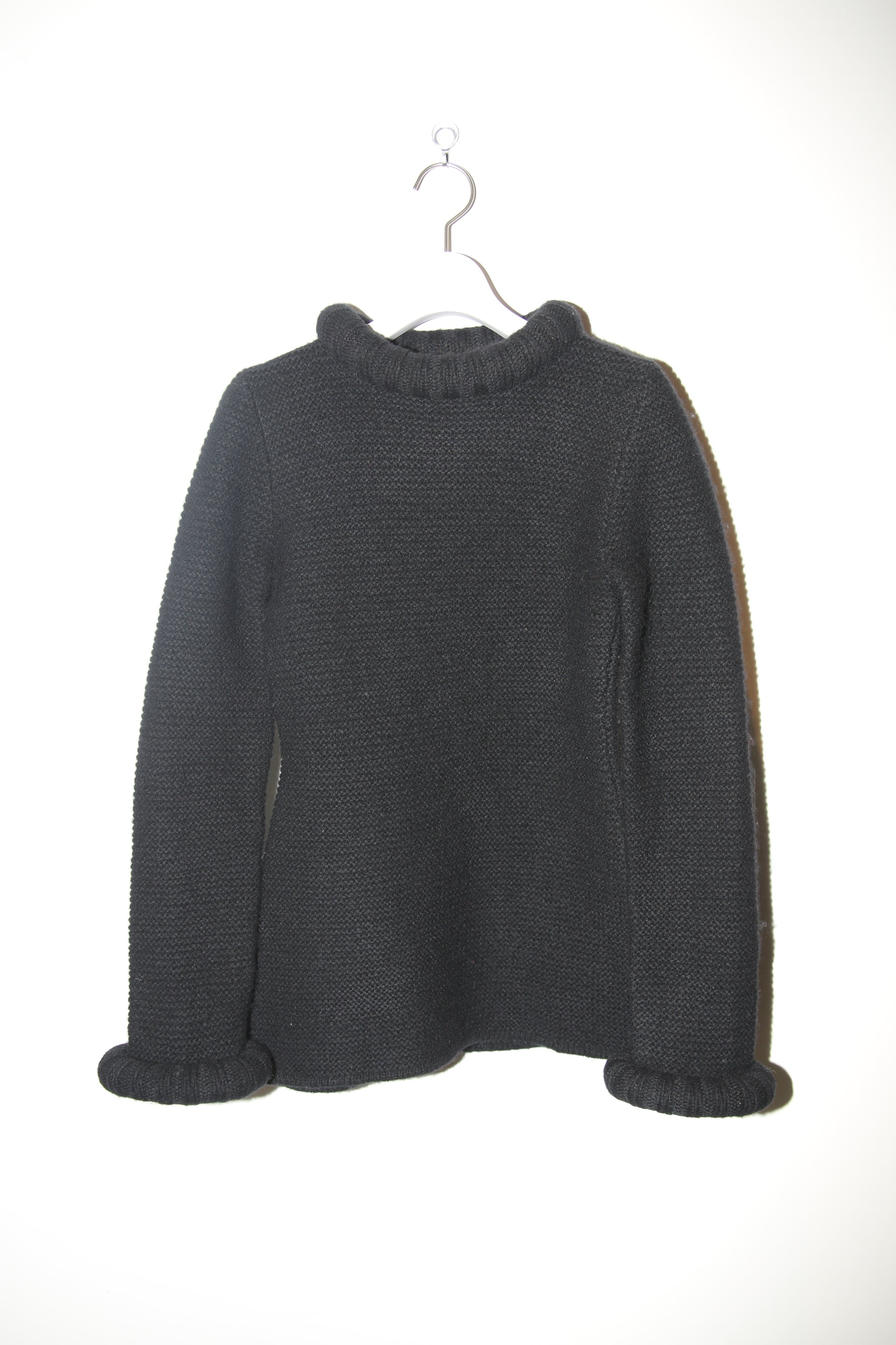 2000 JEAN PAUL GAULTIER / BLACK WOOL SWEATER WITH PADDED CUFF AND NECK