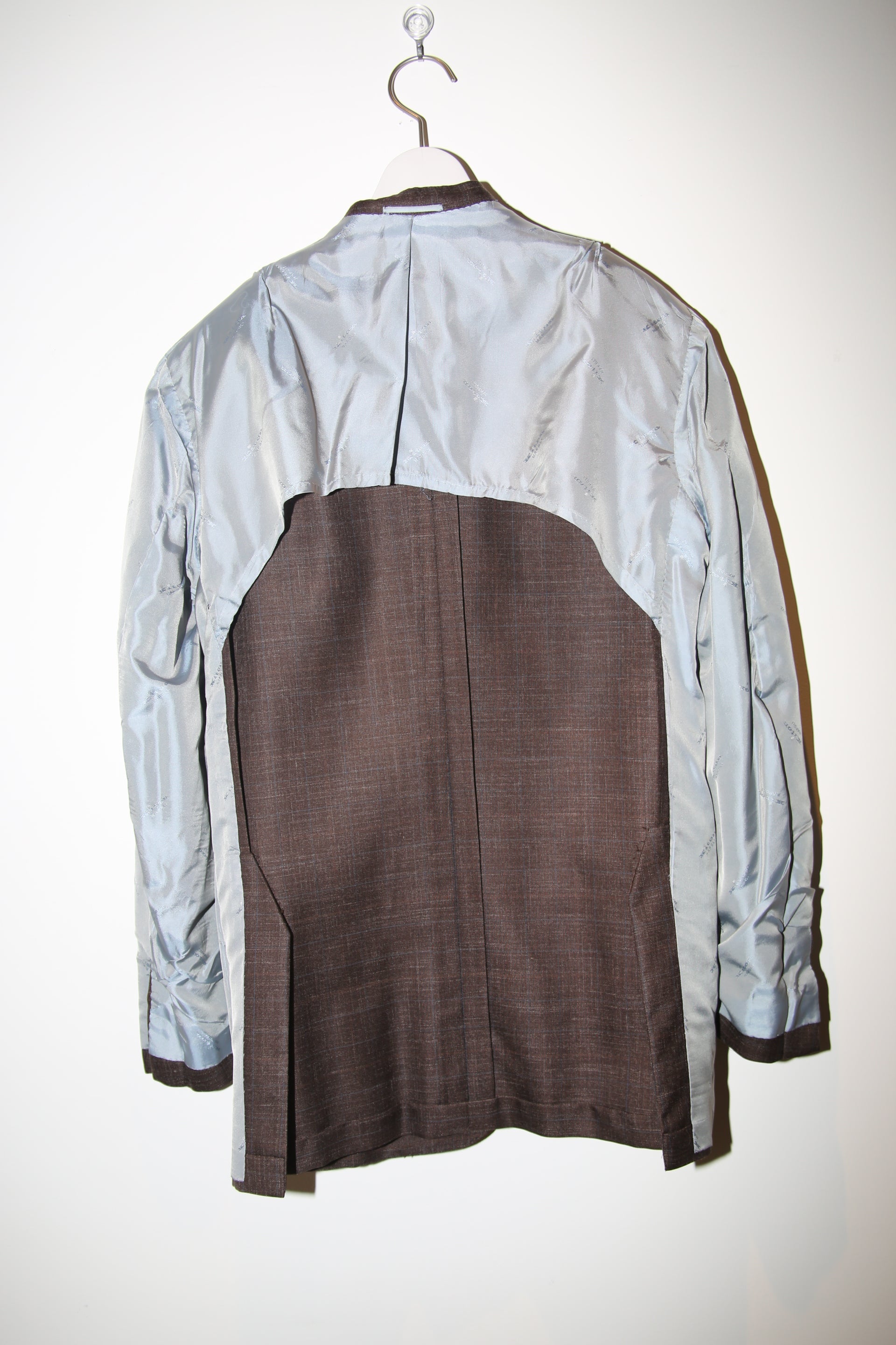 2000 KITON / CASHMERE SILK LINEN TAILORED SUIT IN DARK BROWN CHECK : SIZE 48