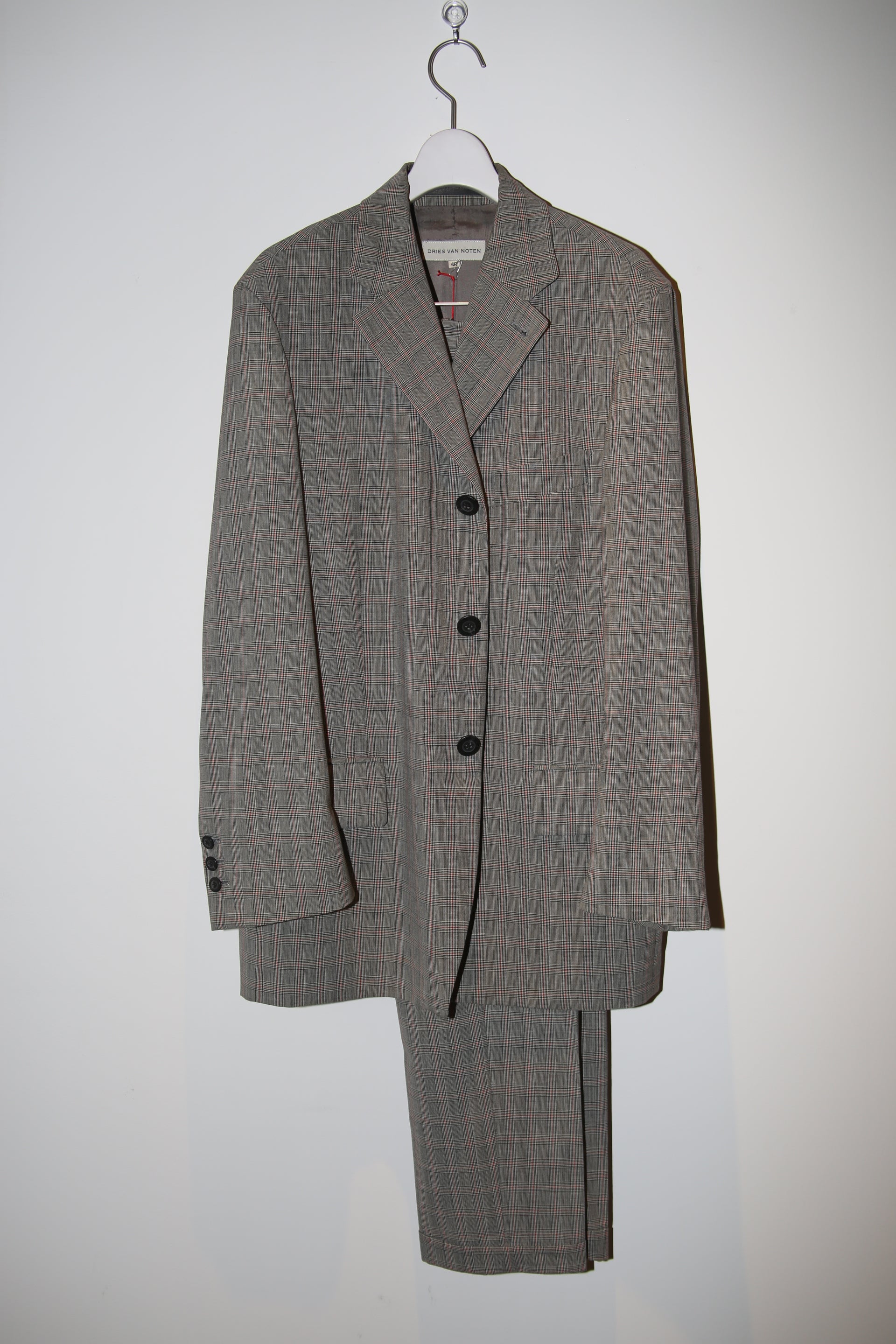 2000 DRIES VAN NOTEN / GLEN CHECK WOOL TAILORED JACKET IN GREY : SIZE 46