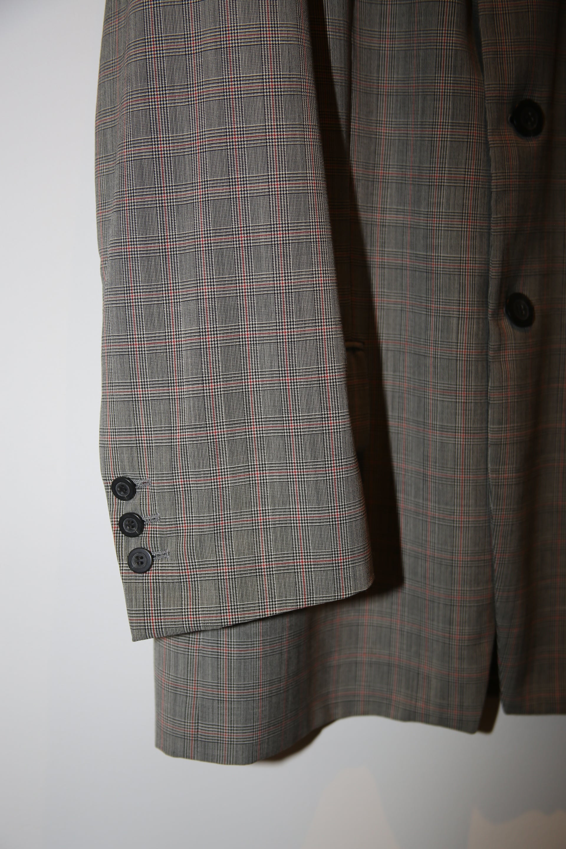 2000 DRIES VAN NOTEN / GLEN CHECK WOOL TAILORED JACKET IN GREY : SIZE 46