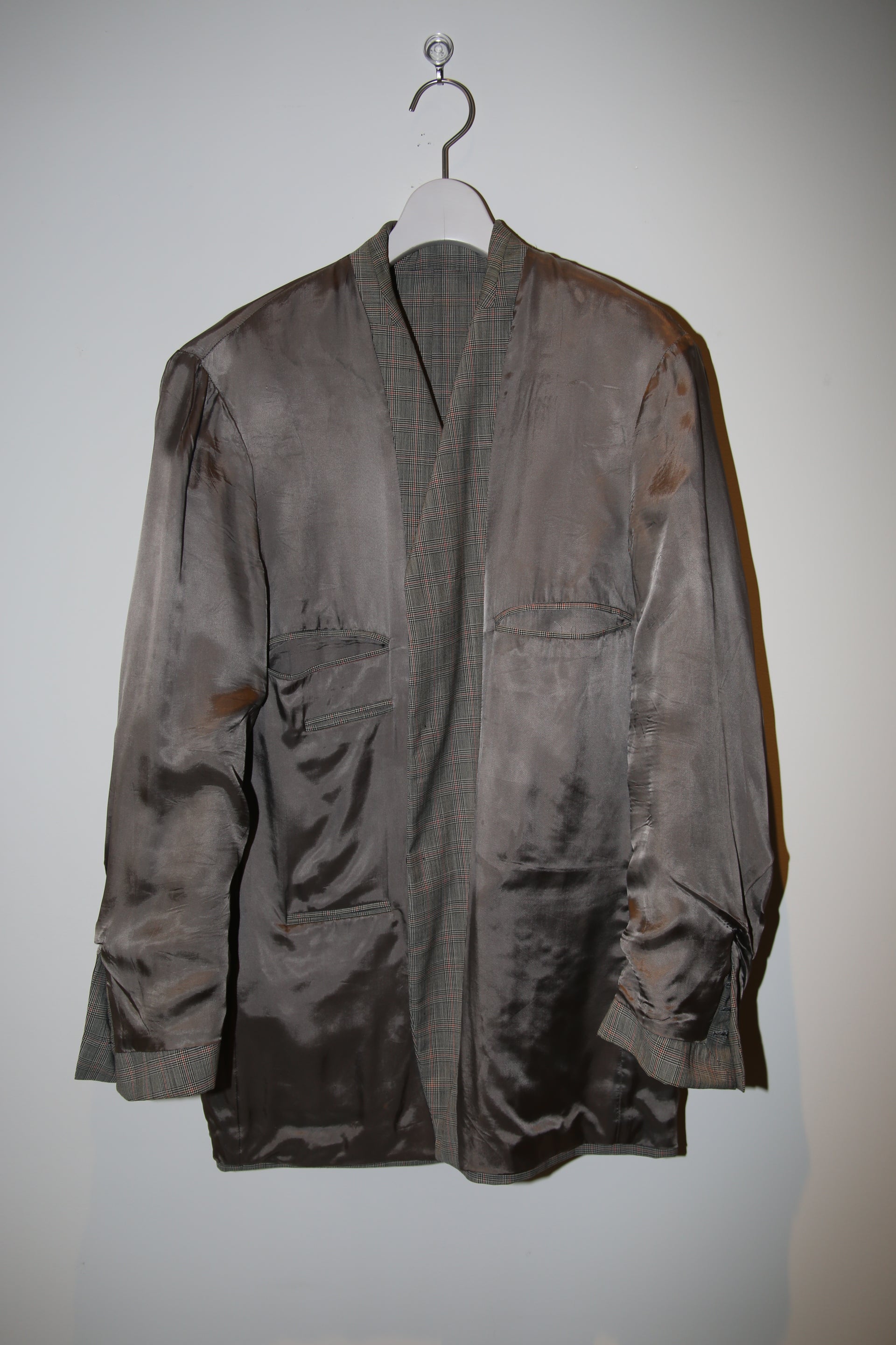 2000 DRIES VAN NOTEN / GLEN CHECK WOOL TAILORED JACKET IN GREY : SIZE 46