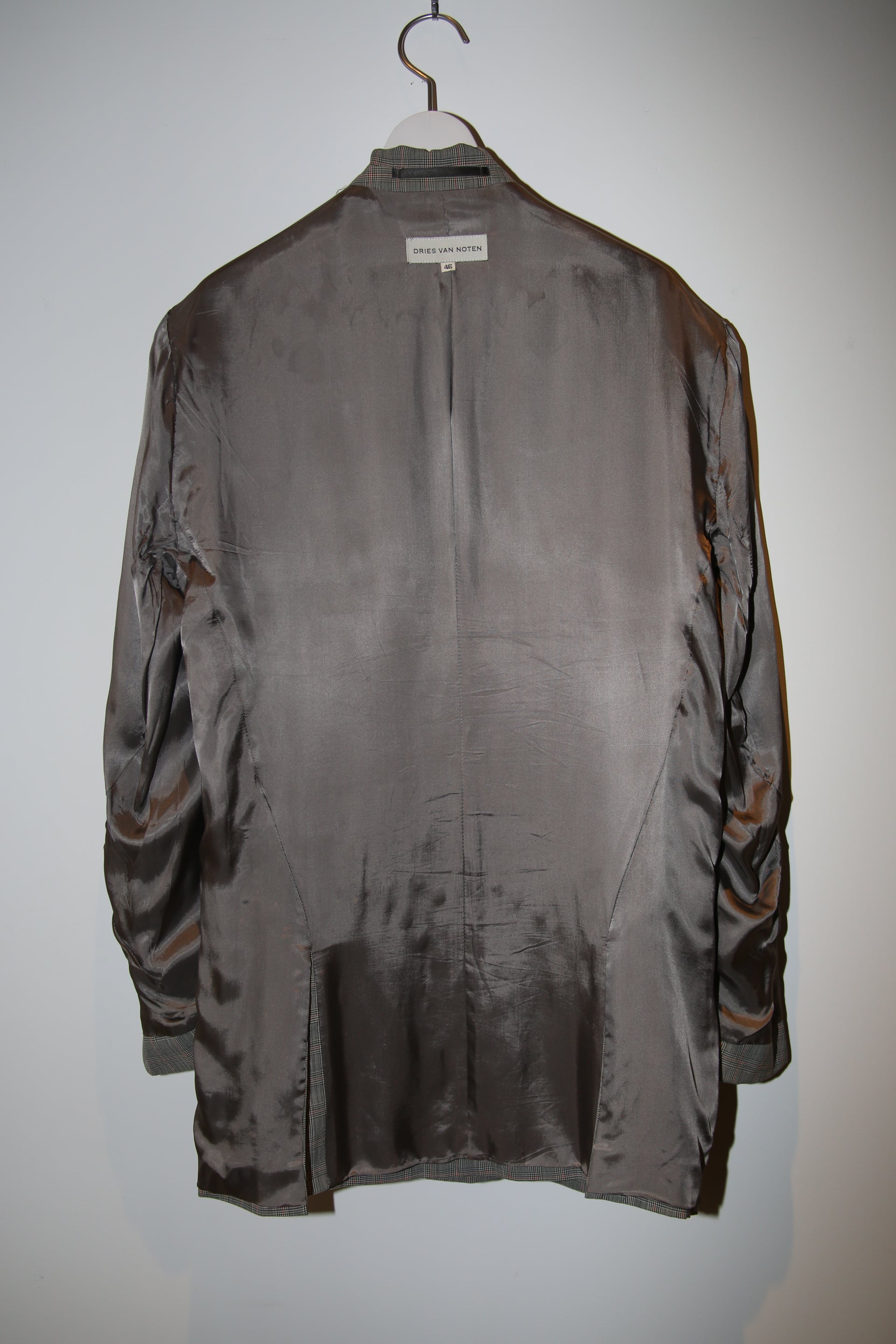 2000 DRIES VAN NOTEN / GLEN CHECK WOOL TAILORED JACKET IN GREY : SIZE 46