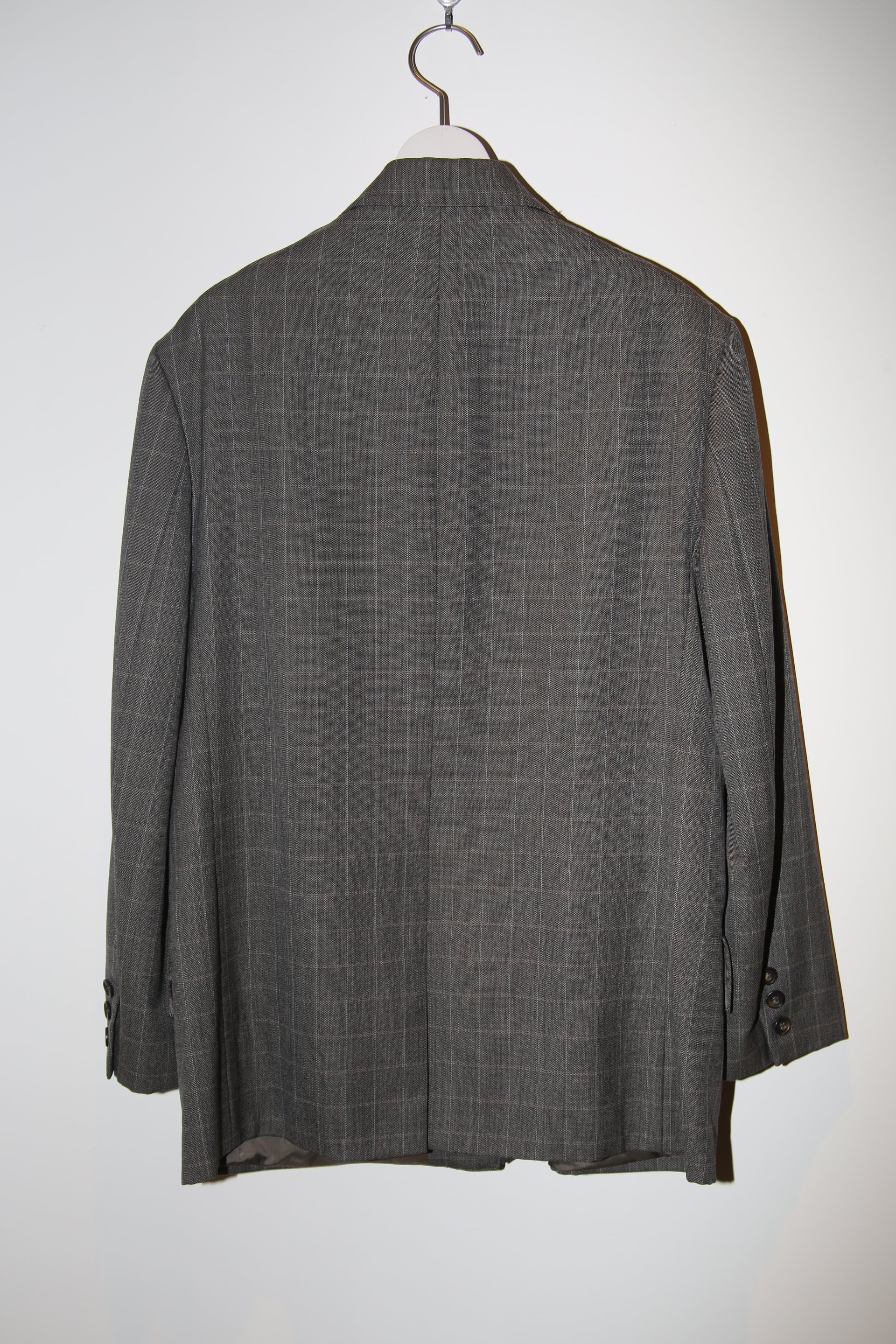 2000 DRIES VAN NOTEN / WINDOW PANE WOOL TAILORED SUIT IN GREY : SIZE 46